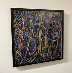 Contemporary Oil Painting on Canvas, Mounted on Panel, Framed, Geometric, Dark