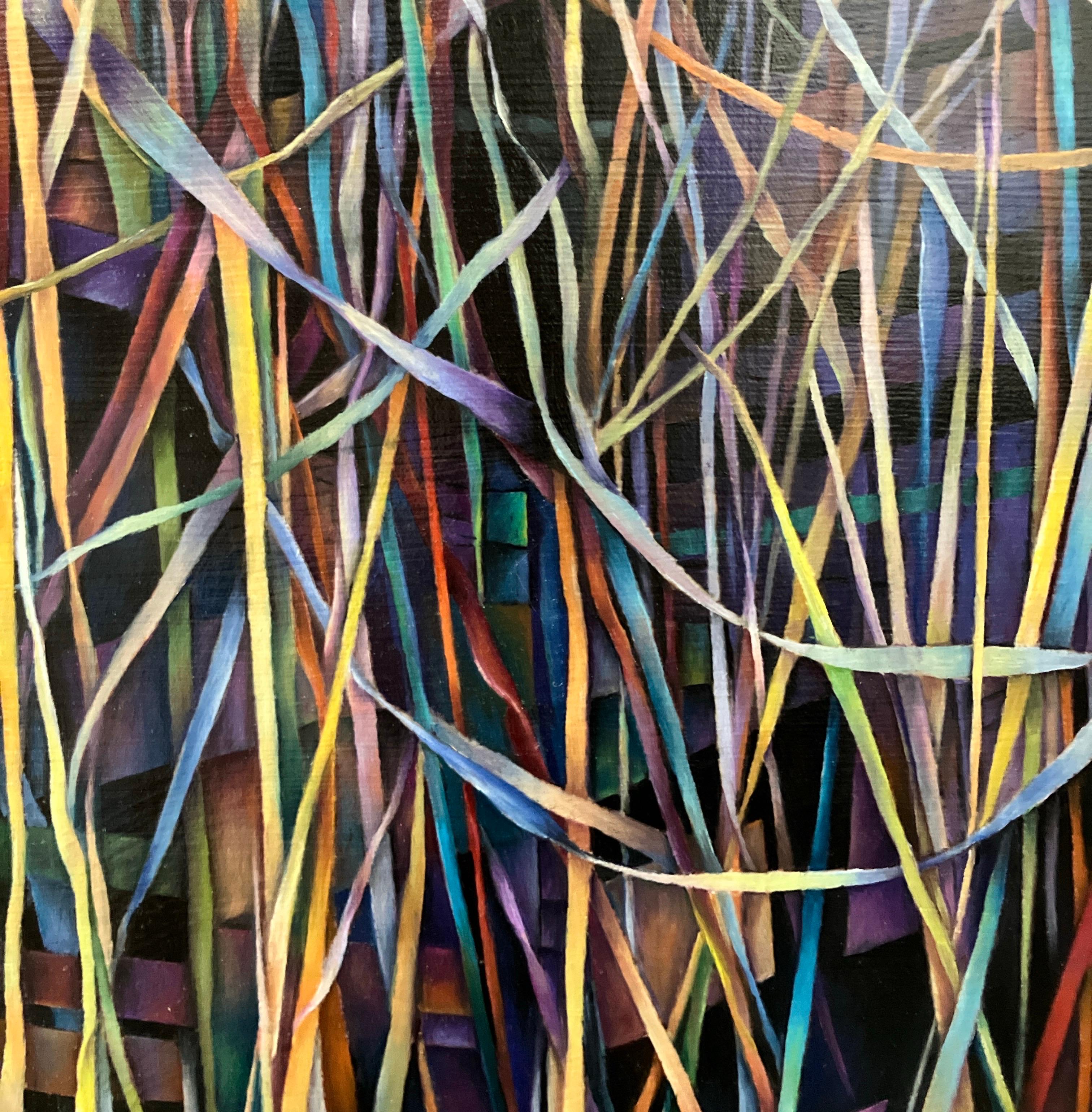 Contemporary Oil Painting on Canvas, Mounted on Panel, Framed, Geometric, Dark For Sale 2