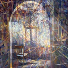 Contemporary Oil Painting on Canvas, Mounted on Panel, Framed, Geometric, Dark