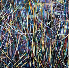 Contemporary Oil Painting on Canvas, Mounted on Panel, Framed, Geometric, Dark