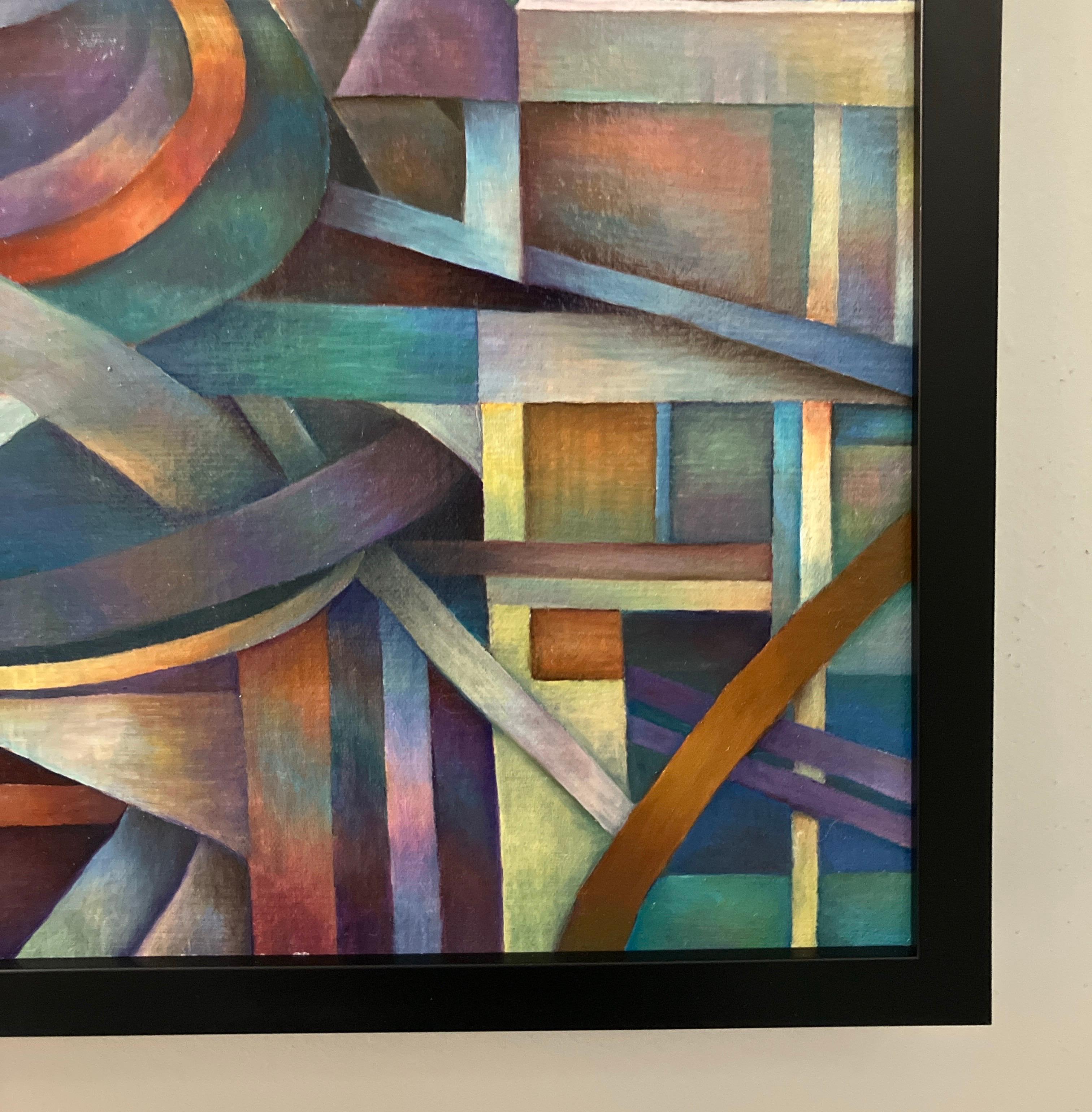 Peinture à l'huile contemporaine sur toile, montée sur panneau, encadrée, géométrique

Nancy Newman Rice est née à New York et a étudi�é à l'université Cornell et à l'université de Washington, où elle a obtenu une licence en beaux-arts avec mention