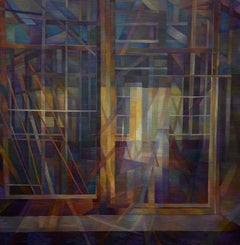 "Dark Window", Contemporary, Abstract, Oil Painting, Canvas on Board, Framed