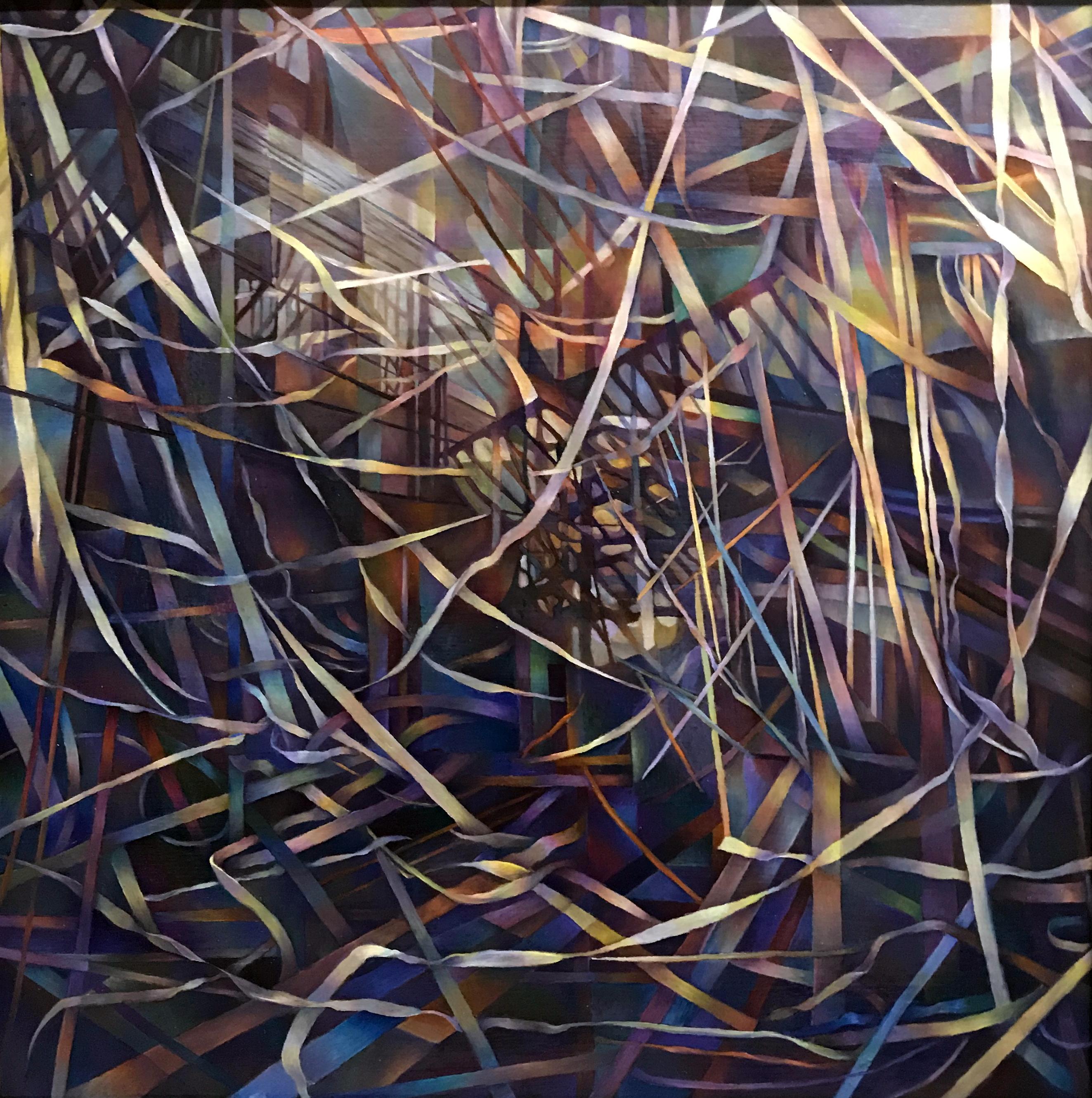 Interior Painting di Nancy Newman Rice - "Nastri e rovine",  Contemporaneo, astratto, dipinto a olio su tela, incorniciato