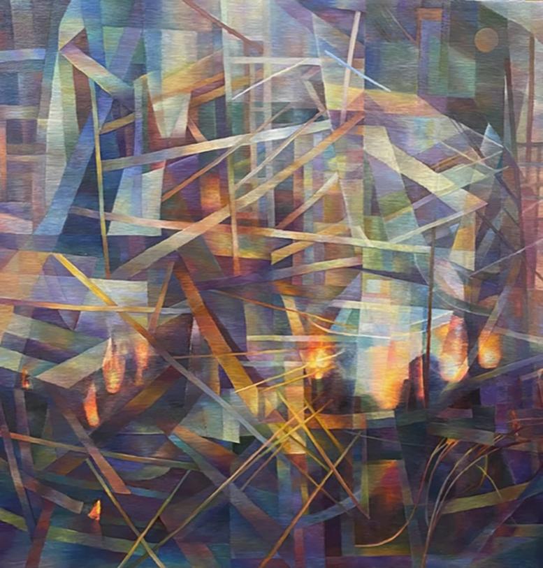 "Kleine Feuer 1", Contemporary, Abstrakt, Geometrisch, Ölgemälde, Leinwand, Karton