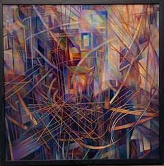 "Ventanas 02", Pintura abstracta al óleo sobre lienzo montada en panel, enmarcada