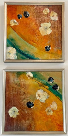 "Floating Flowers I & II" - Highly Textured, Abstract Florals on Canvas