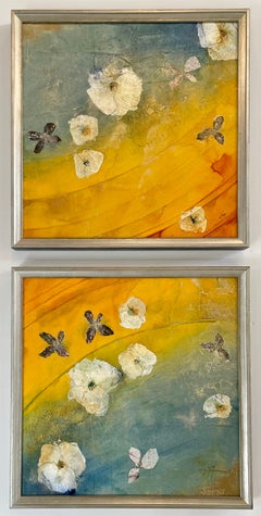 "Floating Flowers III & IV" - Highly Textured, Abstract Florals on Canvas