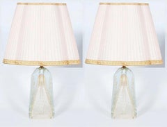 Nancy: Pair of Murano Glass Triangle-Shaped Lamps with 24-Carat Gold 1980s