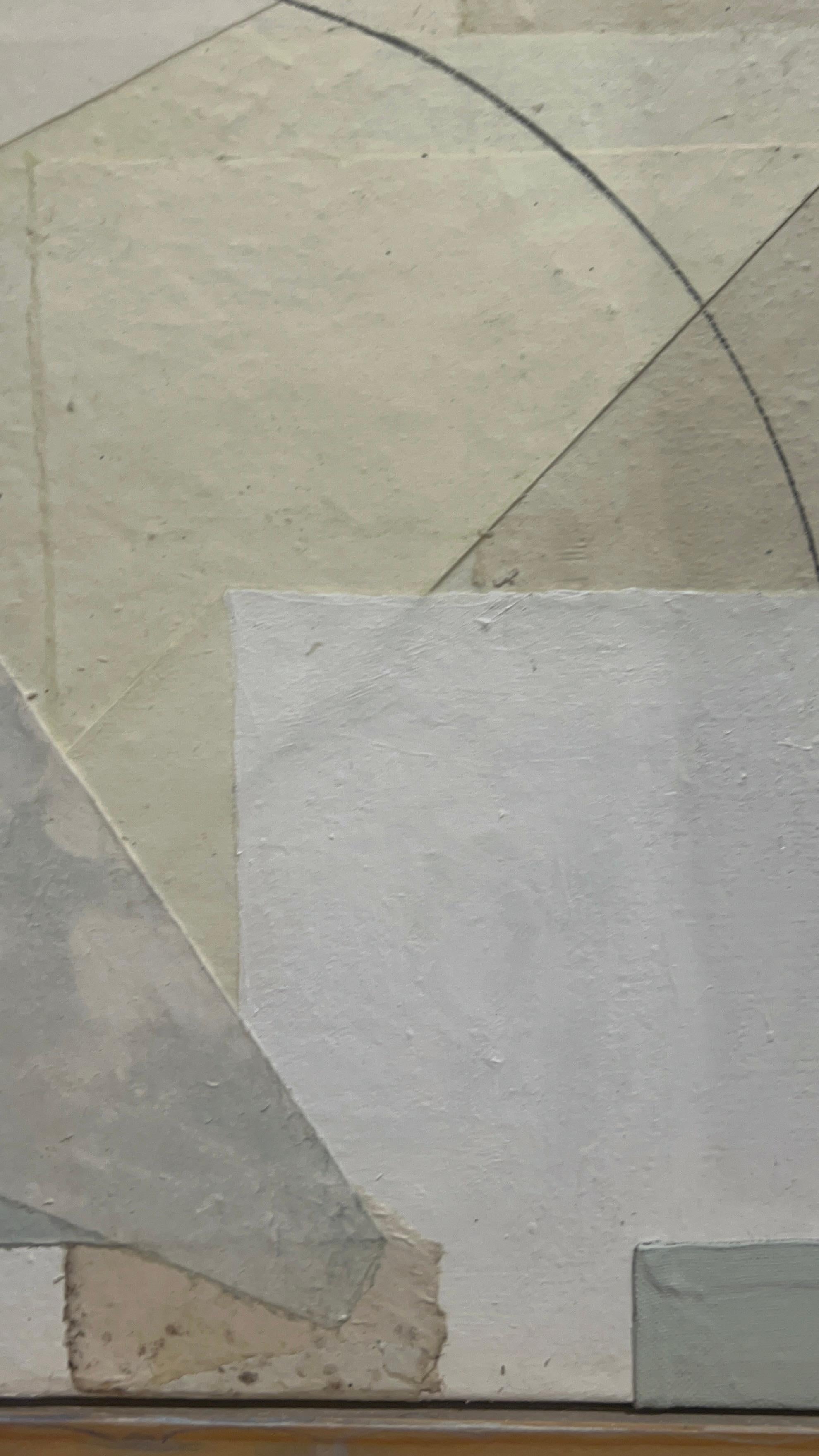Neutral Abstract Rain Paper on Canvas Painting - Abstract Geometric Mixed Media Art by Nancy Pantirer