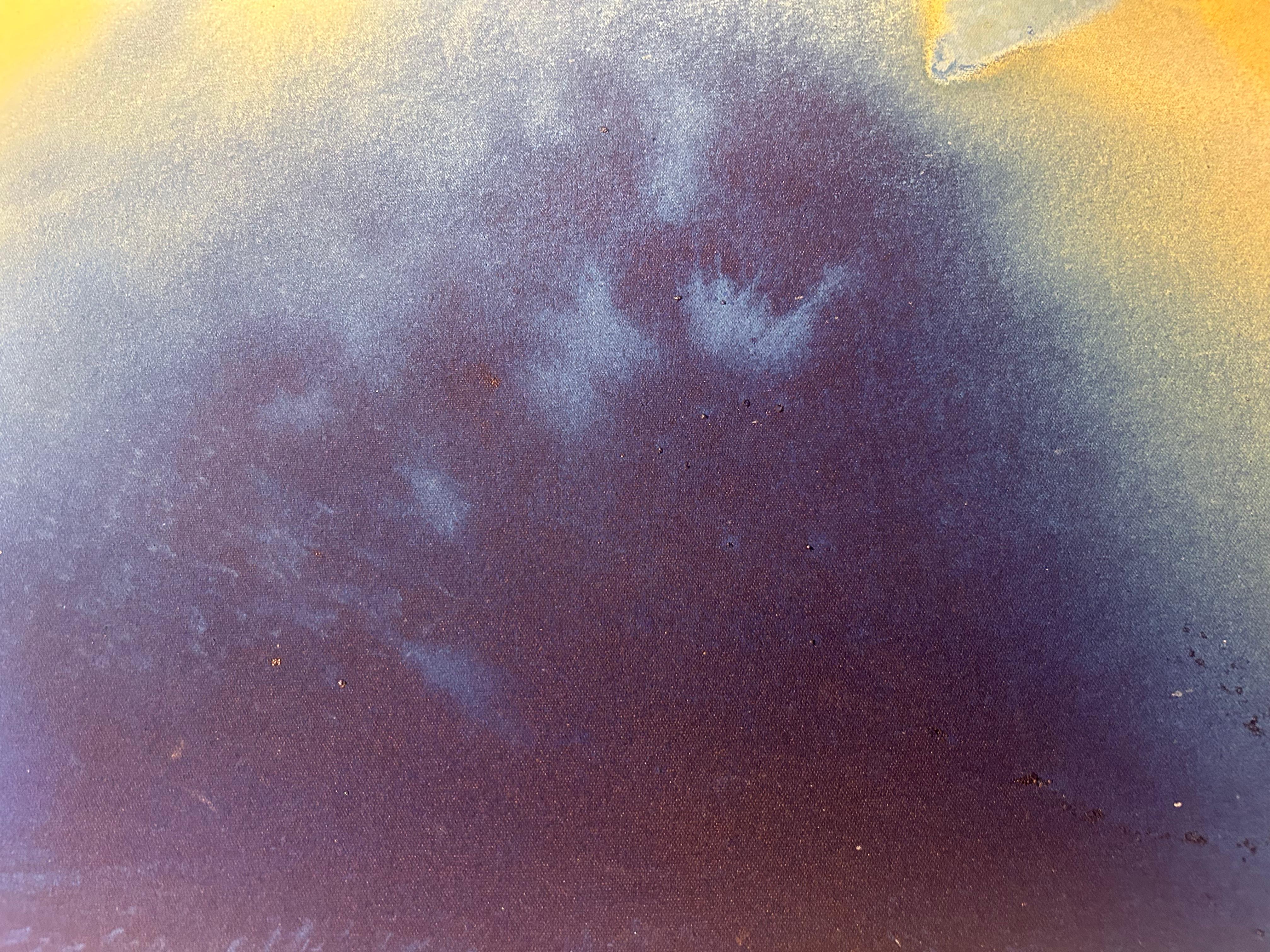 Spirit : peinture à l'huile abstraite bleue et jaune sur toile - Expressionnisme abstrait Painting par Nancy Pantirer