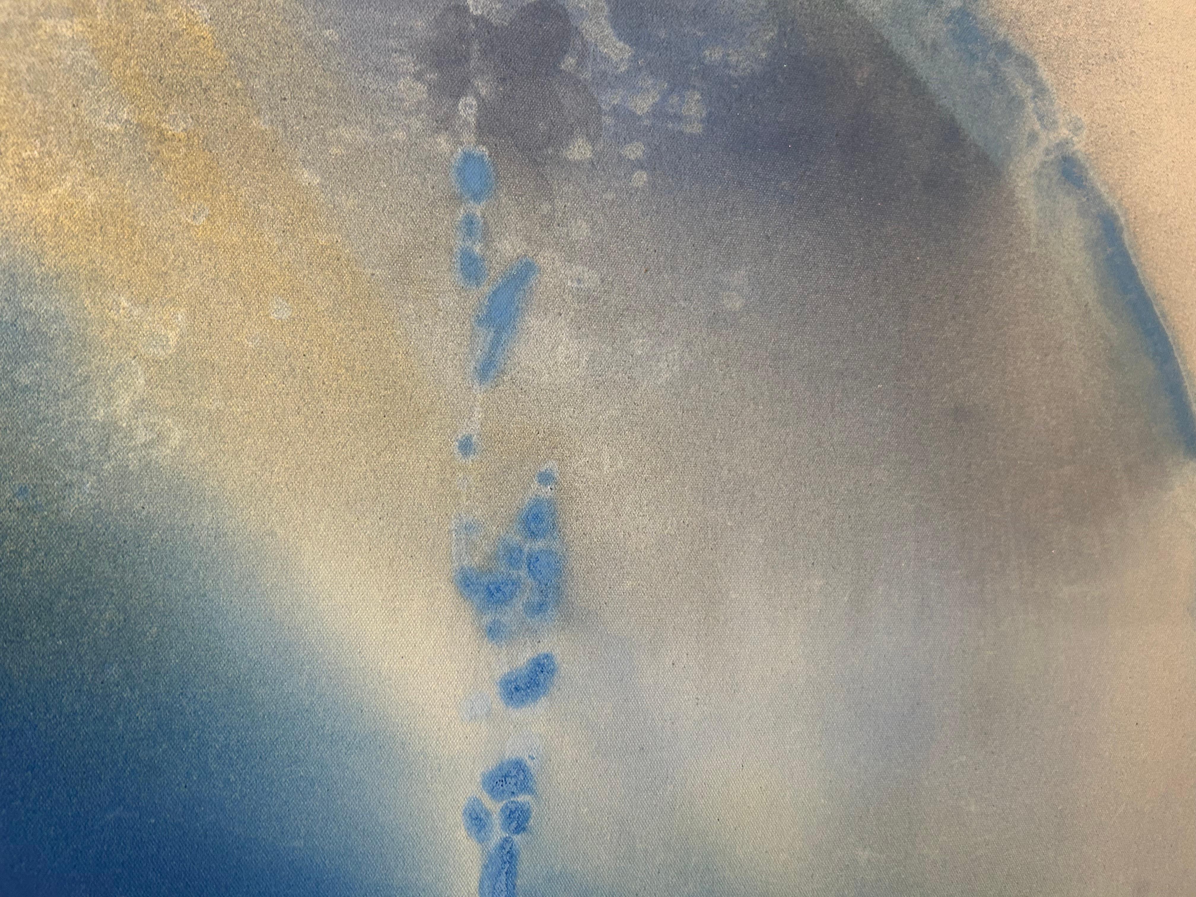 Spirit : peinture à l'huile abstraite bleue et jaune sur toile en vente 1
