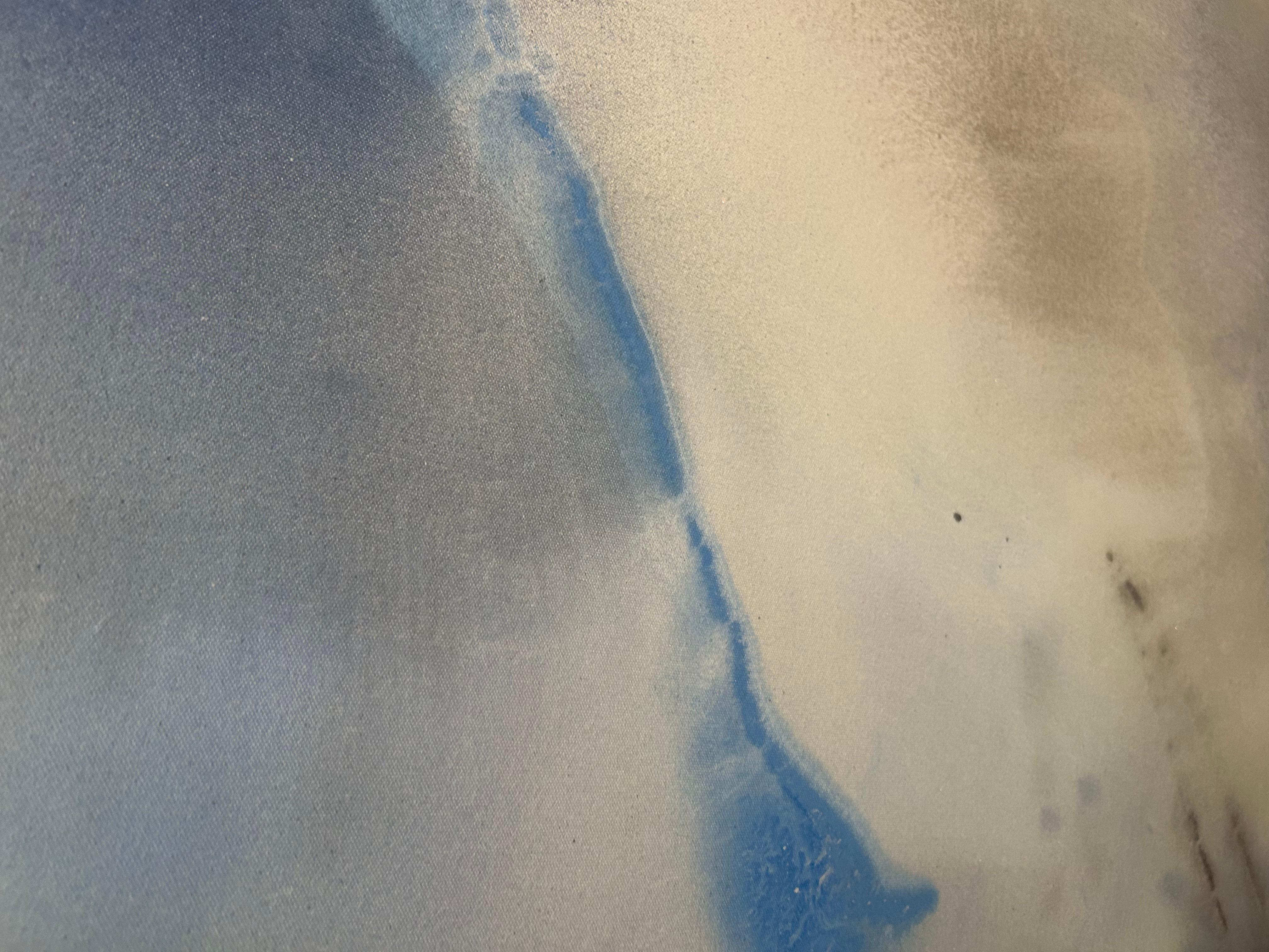 Spirit : peinture à l'huile abstraite bleue et jaune sur toile en vente 2