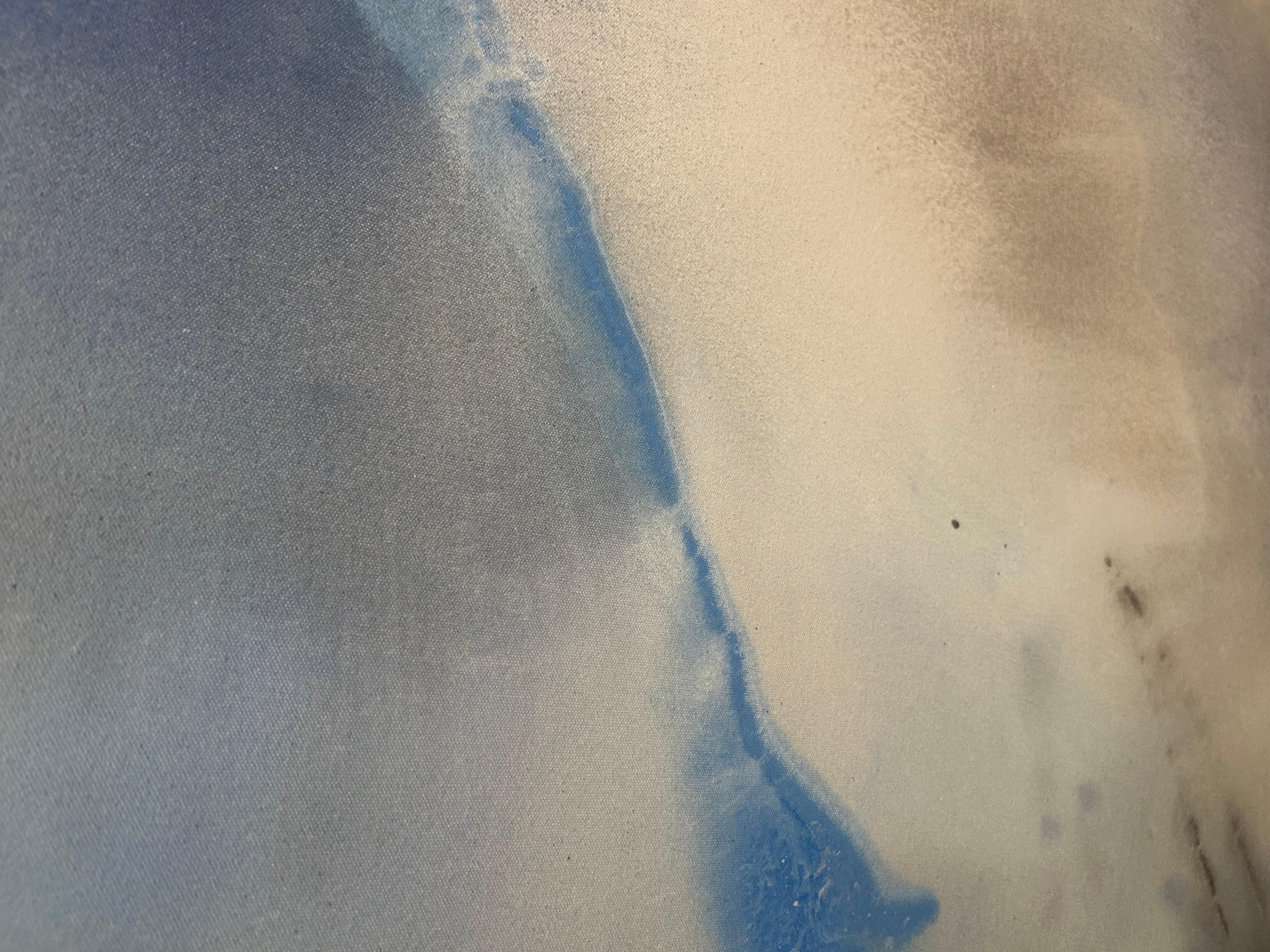 Spirit : peinture à l'huile abstraite bleue et jaune sur toile en vente 3