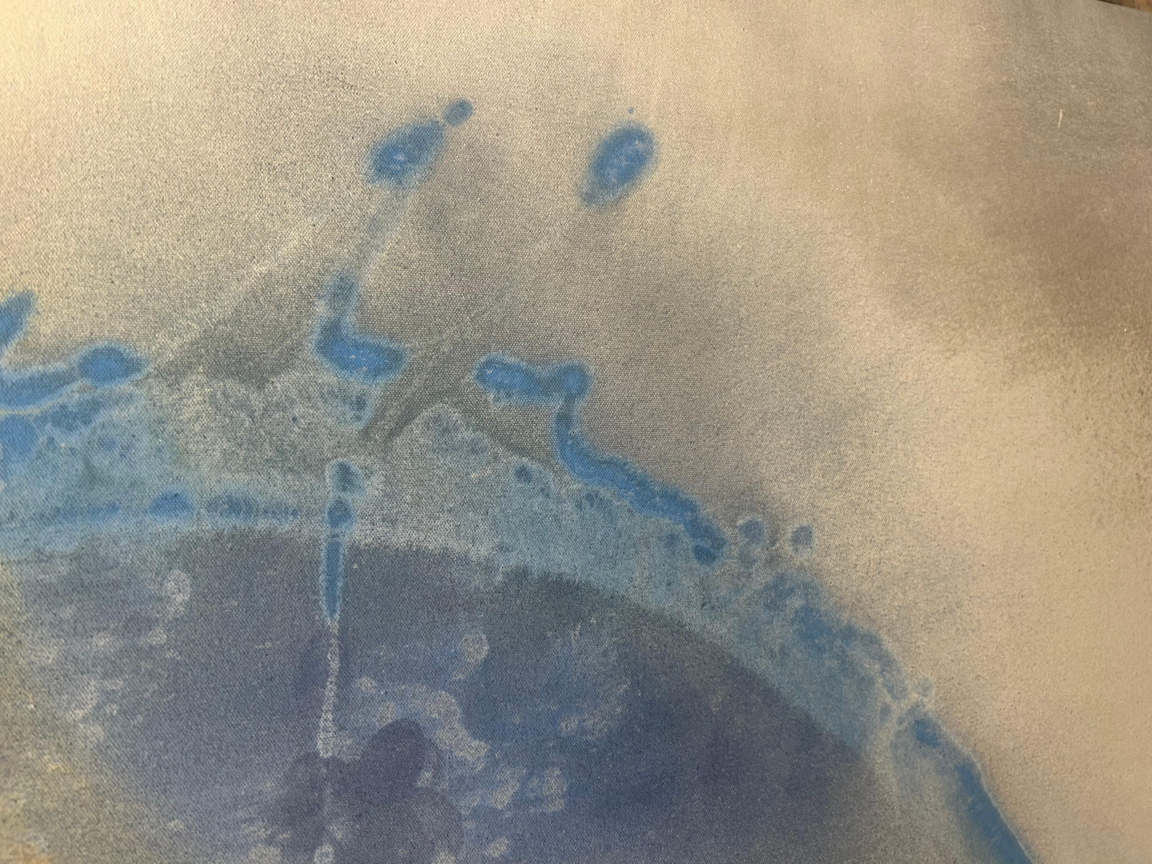 Spirit : peinture à l'huile abstraite bleue et jaune sur toile en vente 4