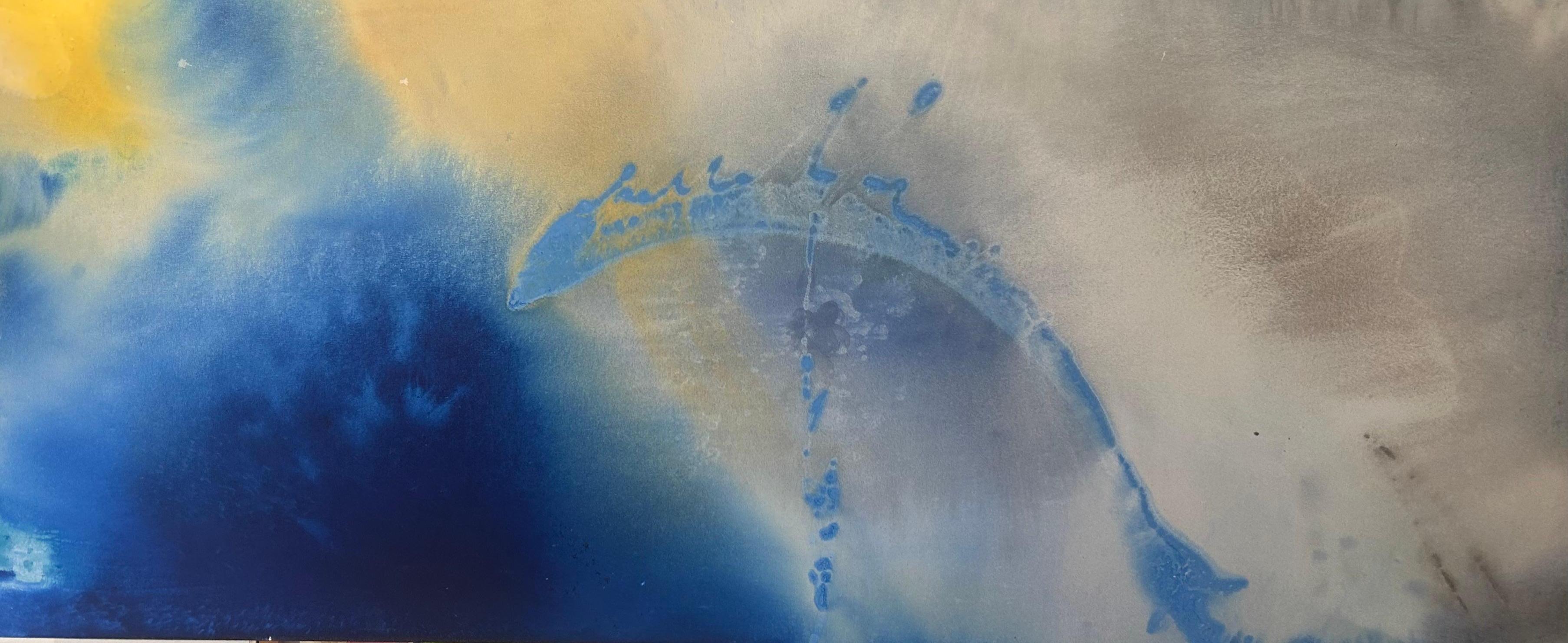 Spirit : peinture à l'huile abstraite bleue et jaune sur toile
