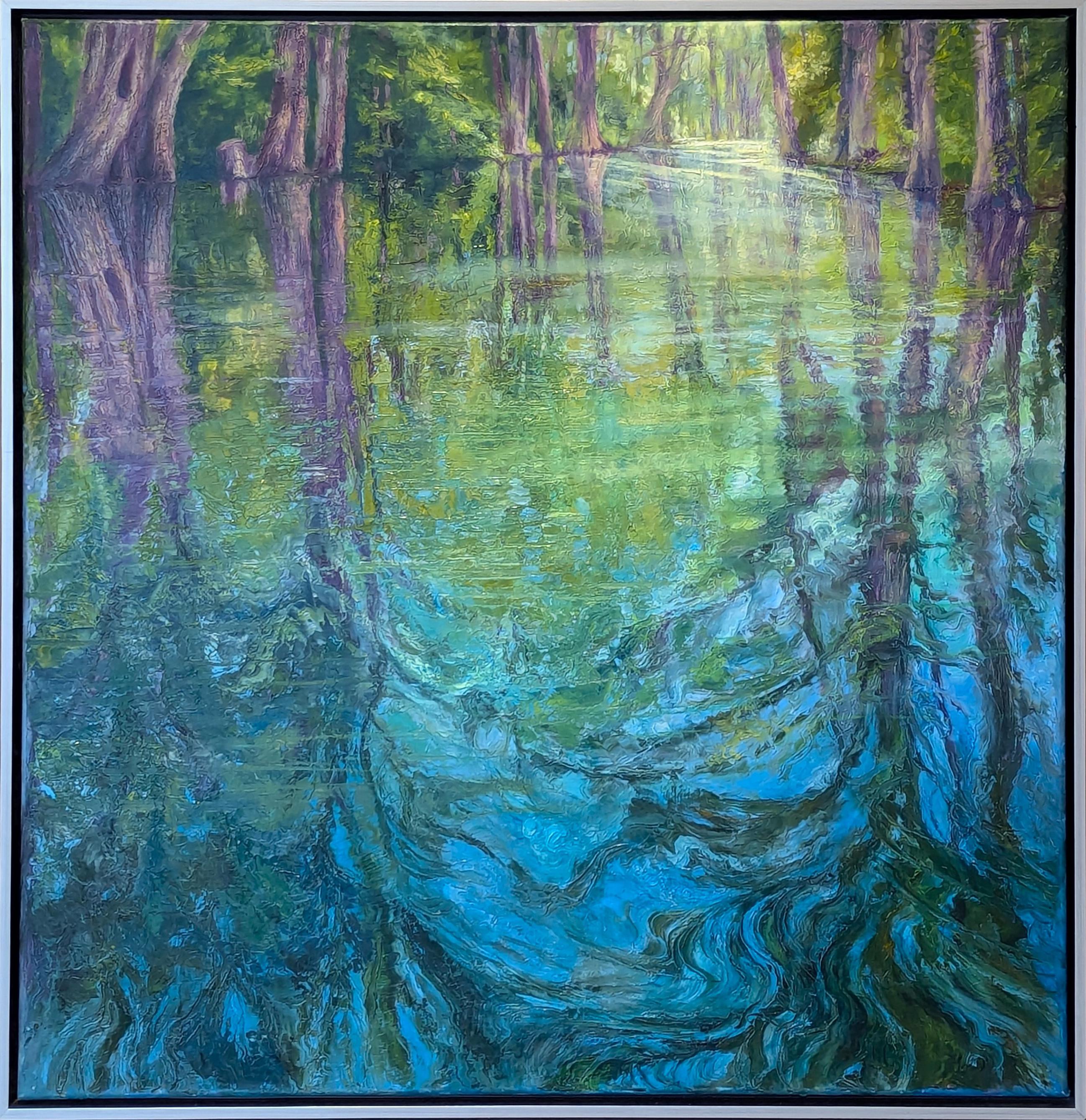 "Cypress Creek" Pittura naturalistica contemporanea di paesaggio fluviale Nature