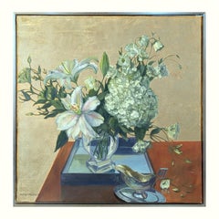 "Golden Wedding" Contemporary Gold Leaf Naturalistic Floral Still Life Painting