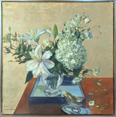 "Golden Wedding" Contemporary Gold Leaf Naturalistic Floral Still Life Painting
