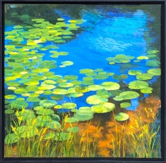 "Lily Pads" Contemporary Naturalistic Blue and Green Landscape Nature Painting