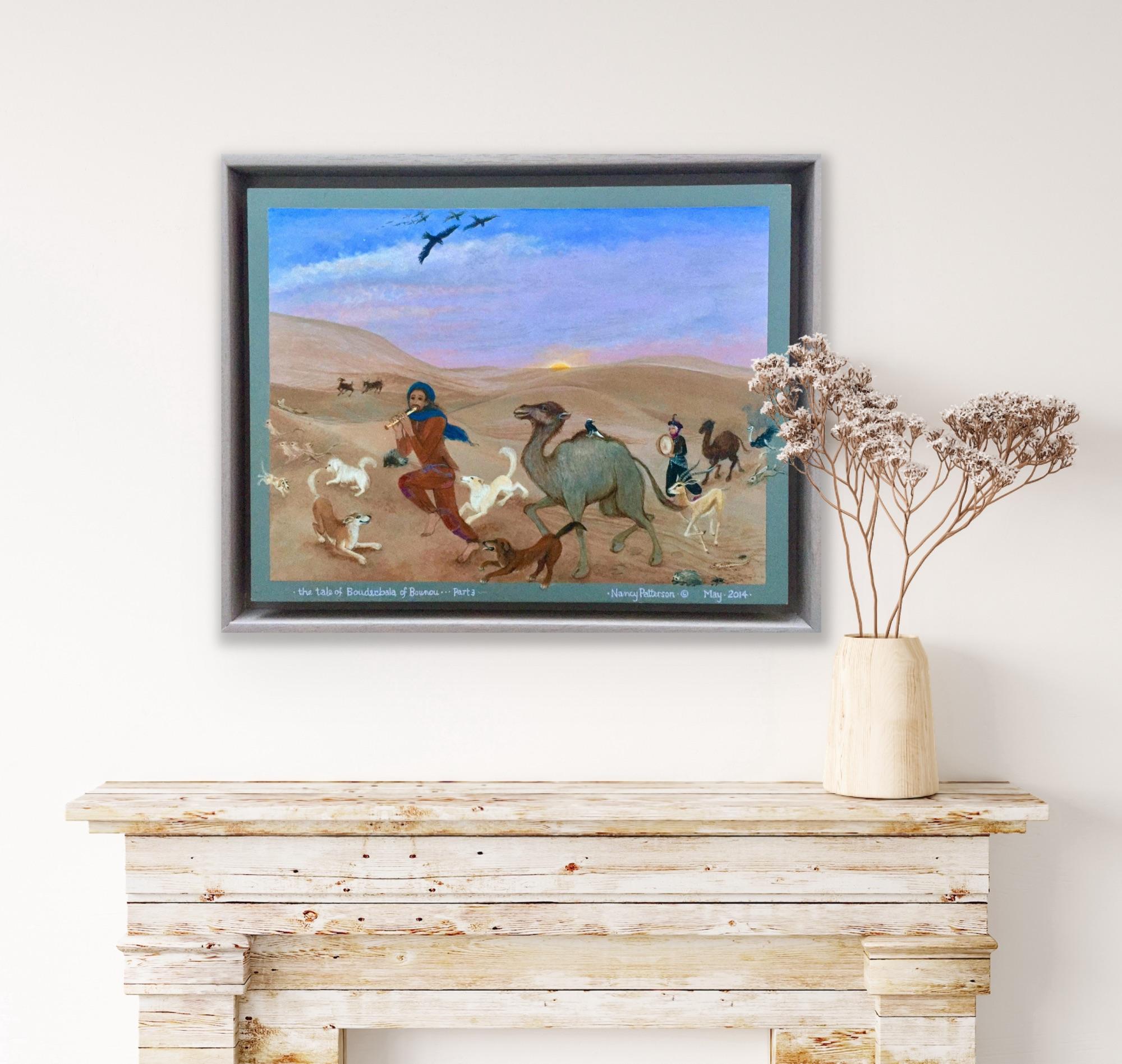 Peinture d'art populaire africain, danse, musique, animal, marocain, désert Gnawa, chien, camel en vente 7