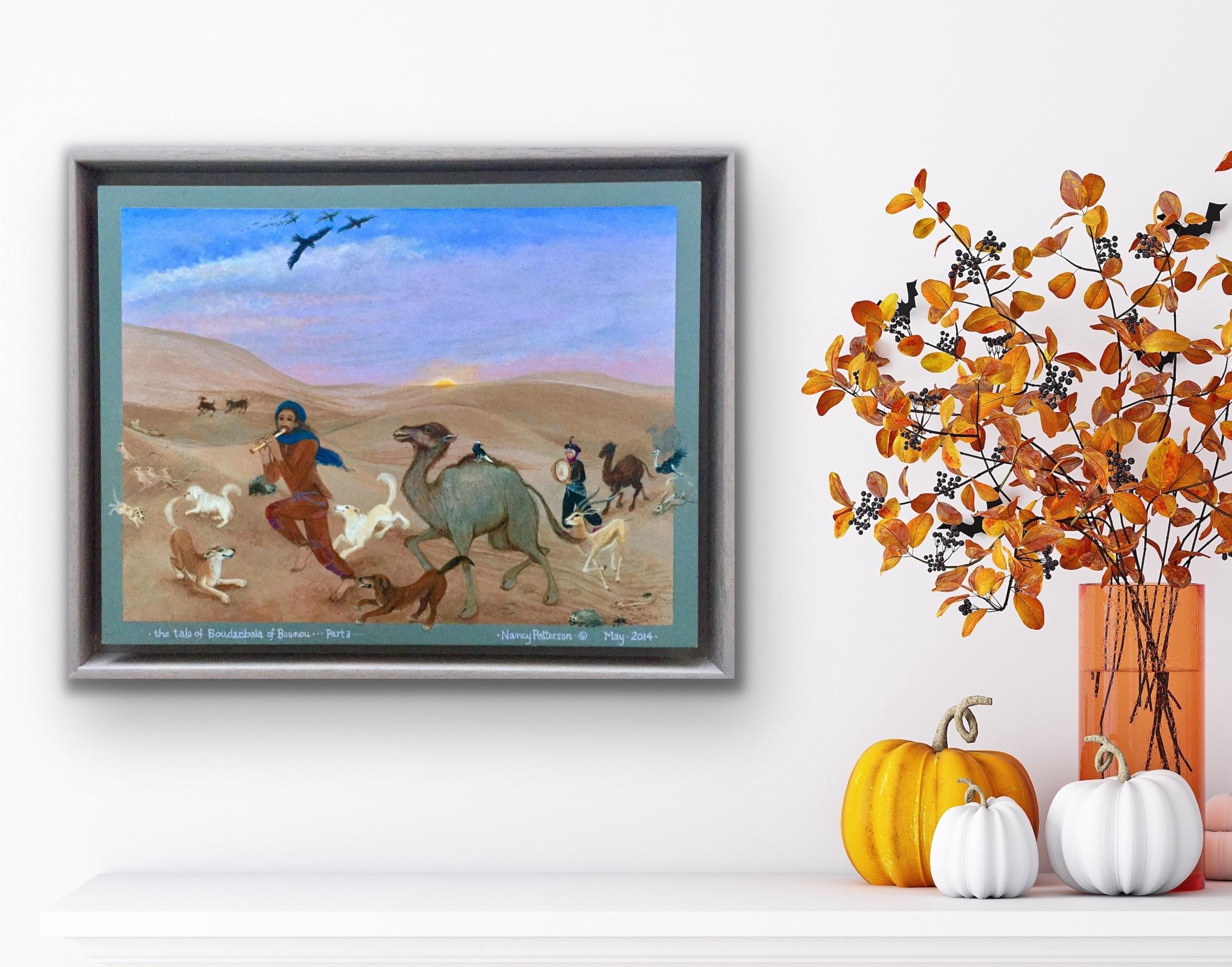 Peinture d'art populaire africain, danse, musique, animal, marocain, désert Gnawa, chien, camel en vente 9