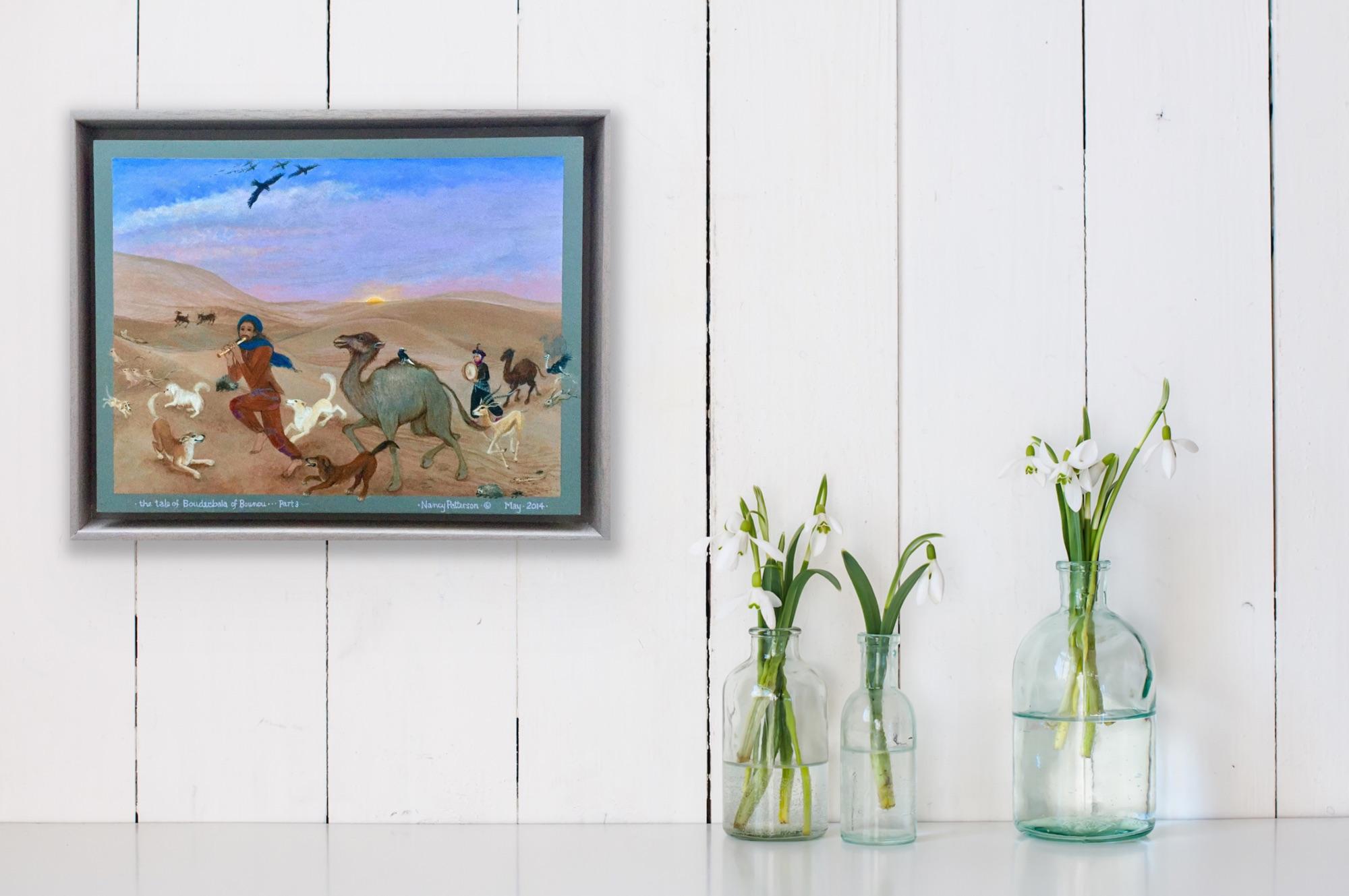 Peinture d'art populaire africain, danse, musique, animal, marocain, désert Gnawa, chien, camel en vente 1
