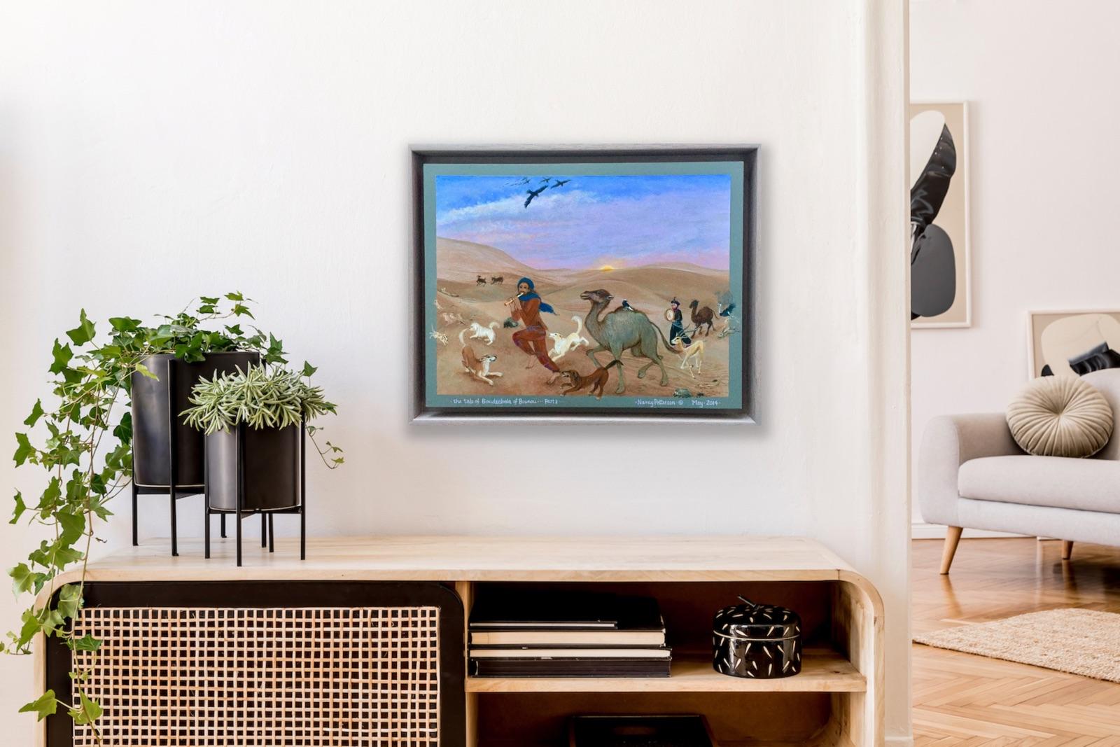 Peinture d'art populaire africain, danse, musique, animal, marocain, désert Gnawa, chien, camel en vente 3