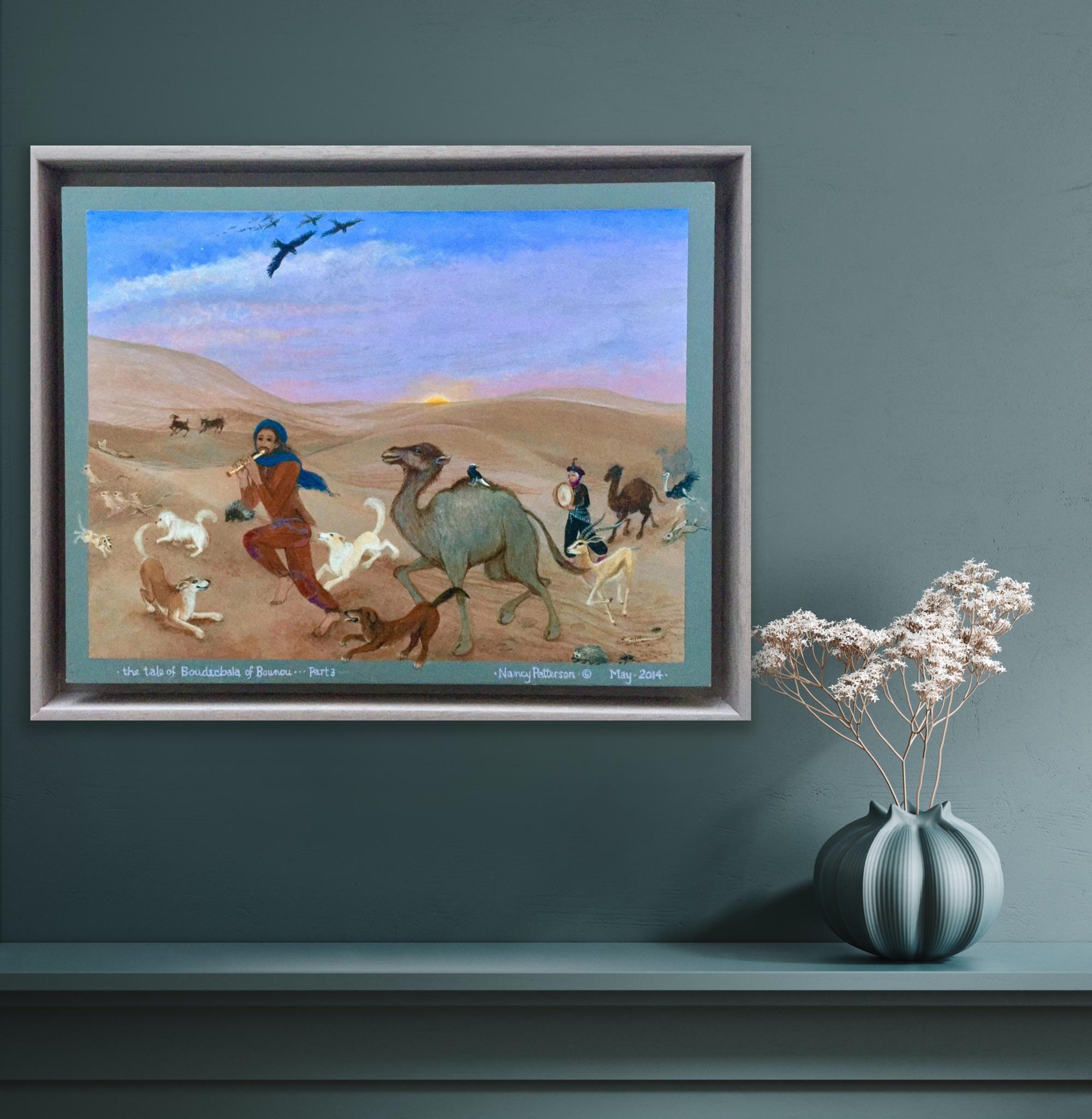 Peinture d'art populaire africain, danse, musique, animal, marocain, désert Gnawa, chien, camel en vente 4