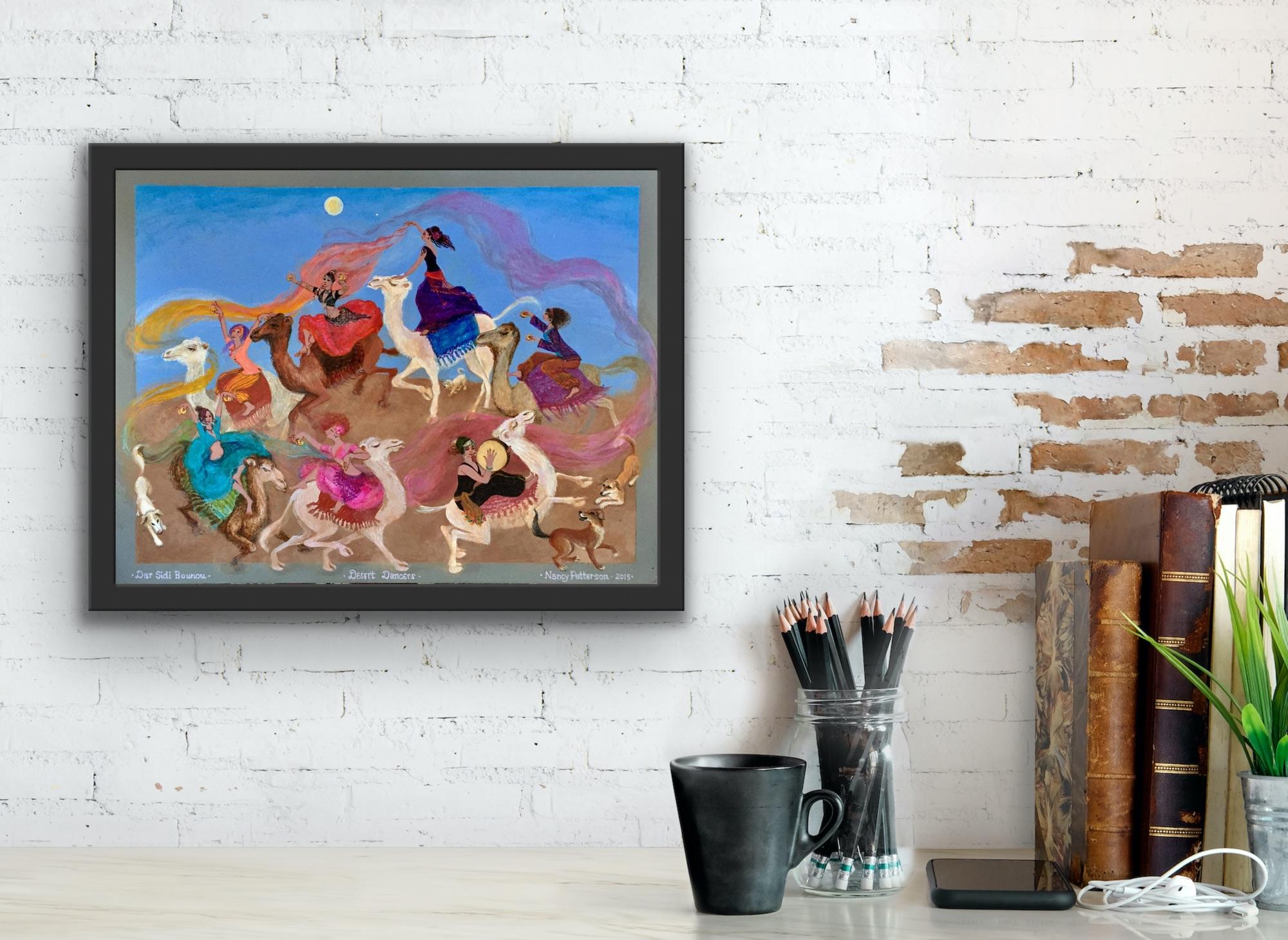 Folk Art Painting, British Canadian artist, Morocco Desert, Dancers, dogs camels 4