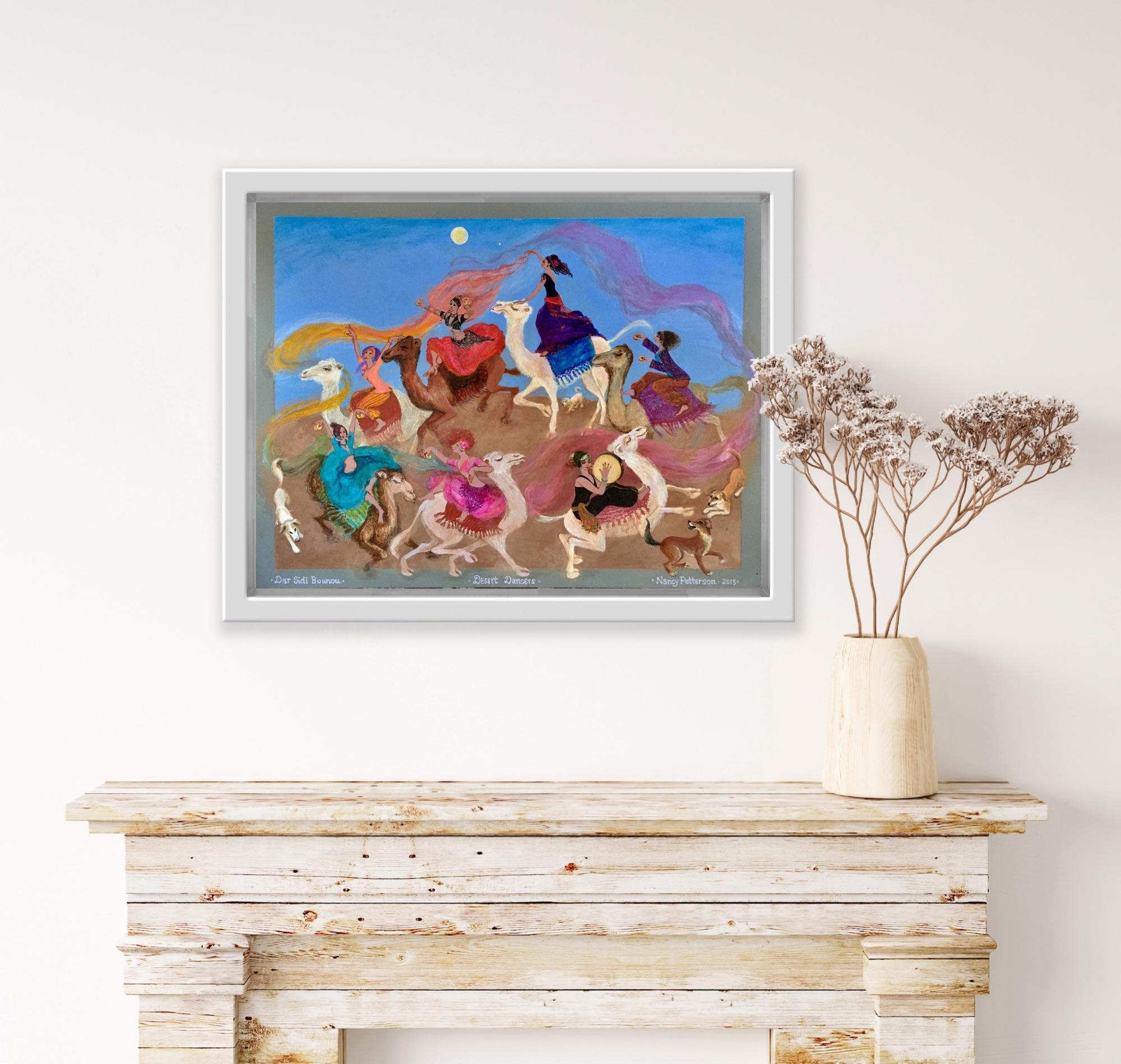Folk Art Painting, British Canadian artist, Morocco Desert, Dancers, dogs camels 7