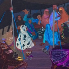 Folk Art Painting, Female artist, Wedding Banquet,  Morocco Marriage Blue colour