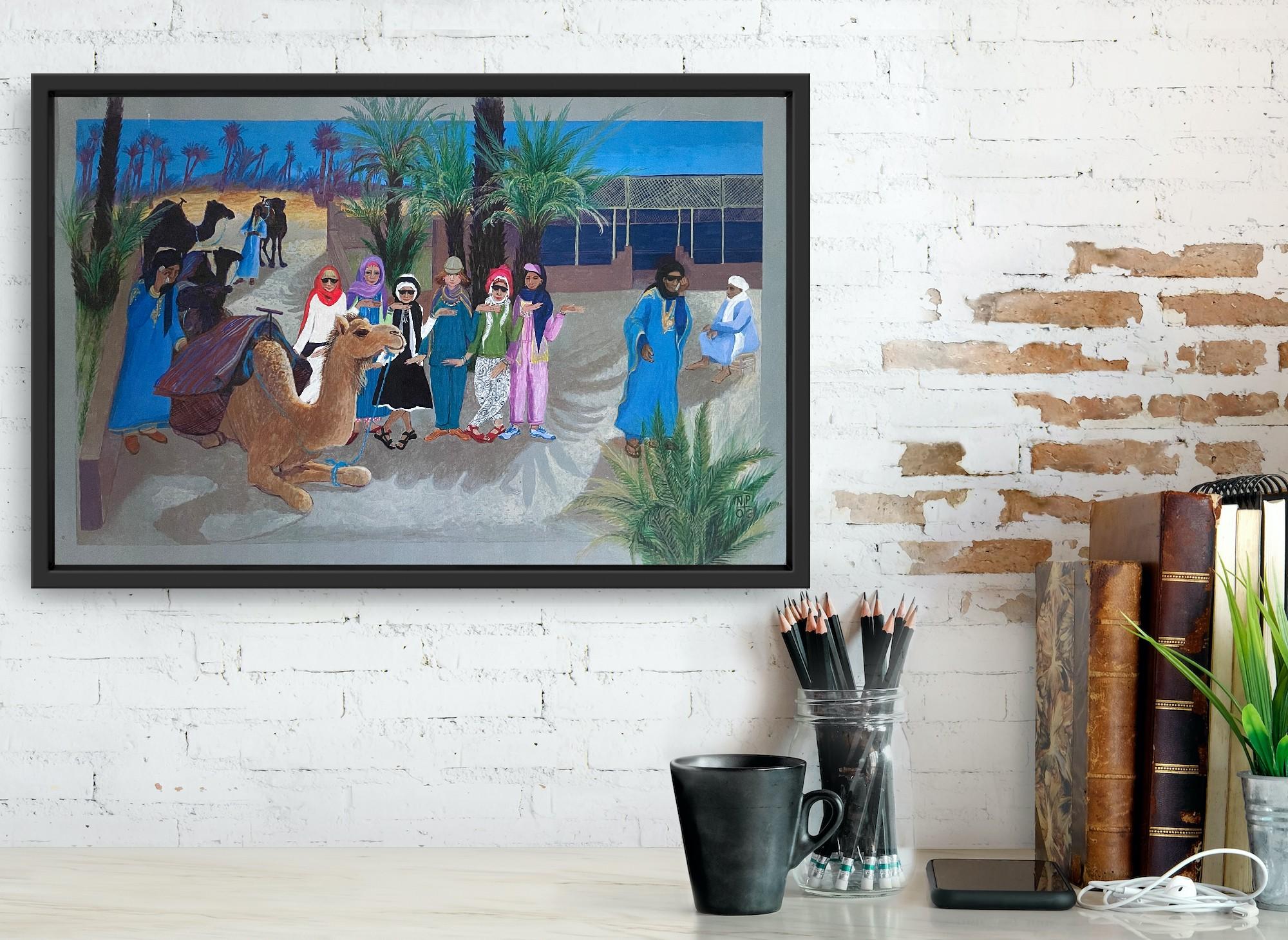 Folk Art Limited Edition Print 1/20 Morocco African Desert Life Camels Palms For Sale 6