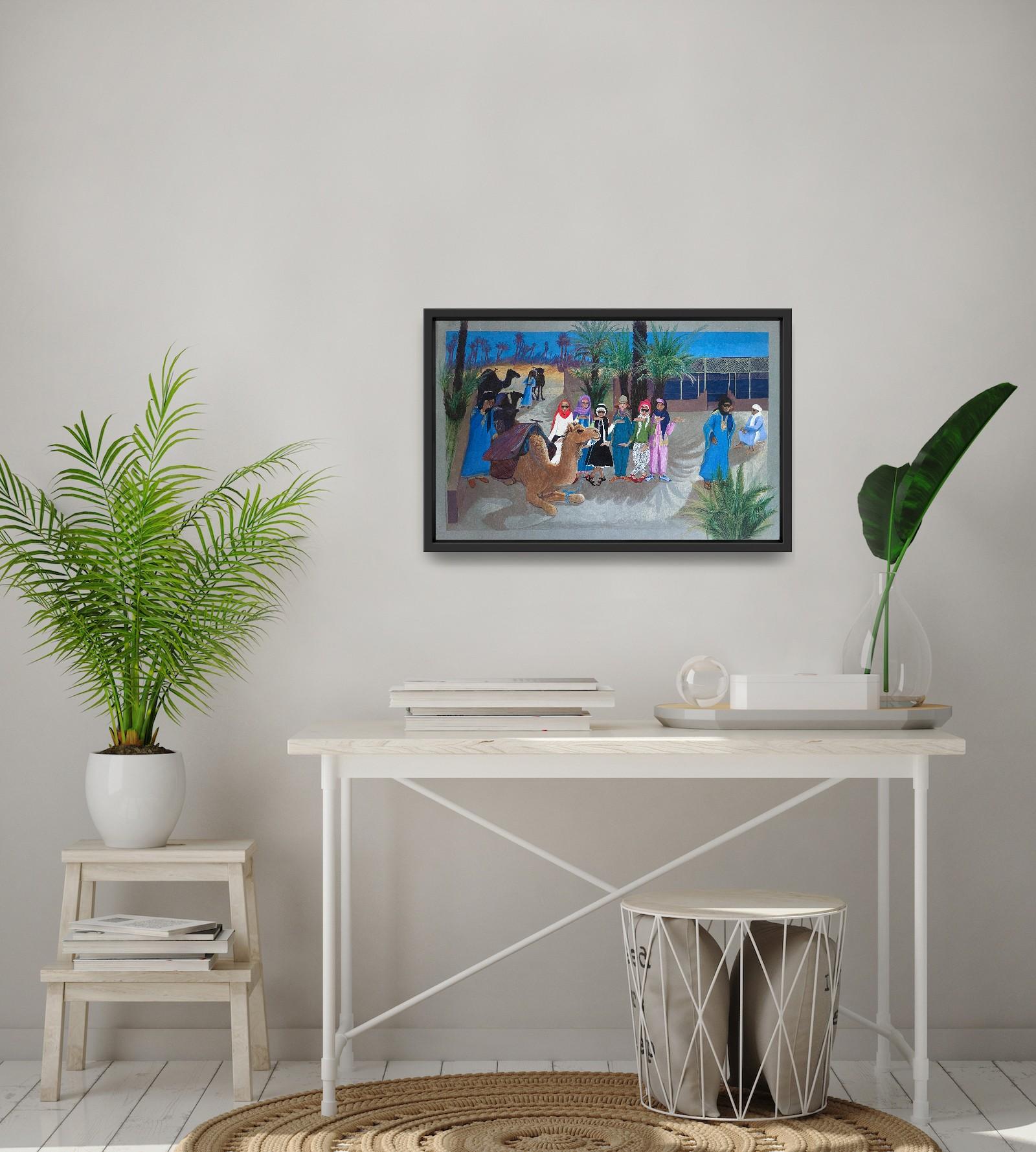 Folk Art Limited Edition Print 1/20 Morocco African Desert Life Camels Palms 7