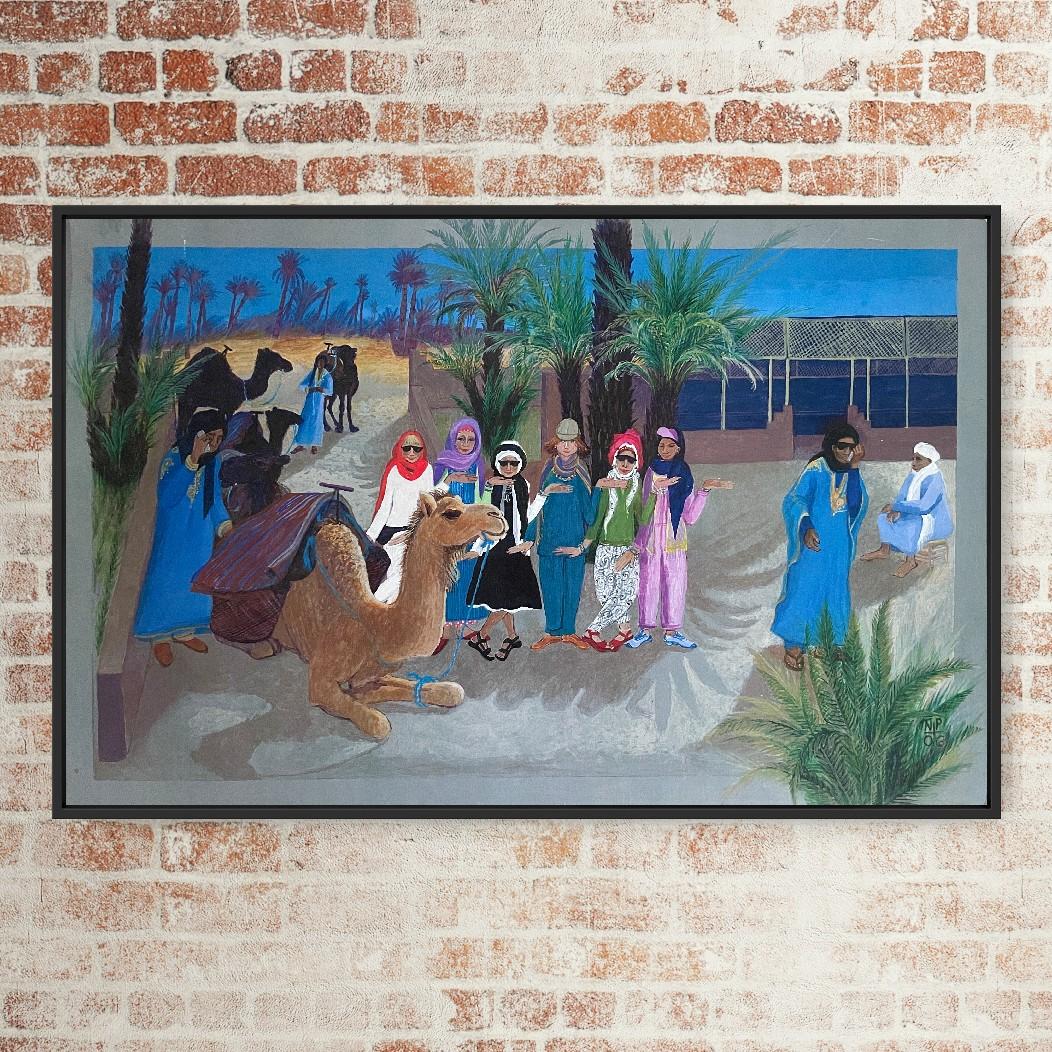 Folk Art Limited Edition Print 1/20 Morocco African Desert Life Camels Palms For Sale 8