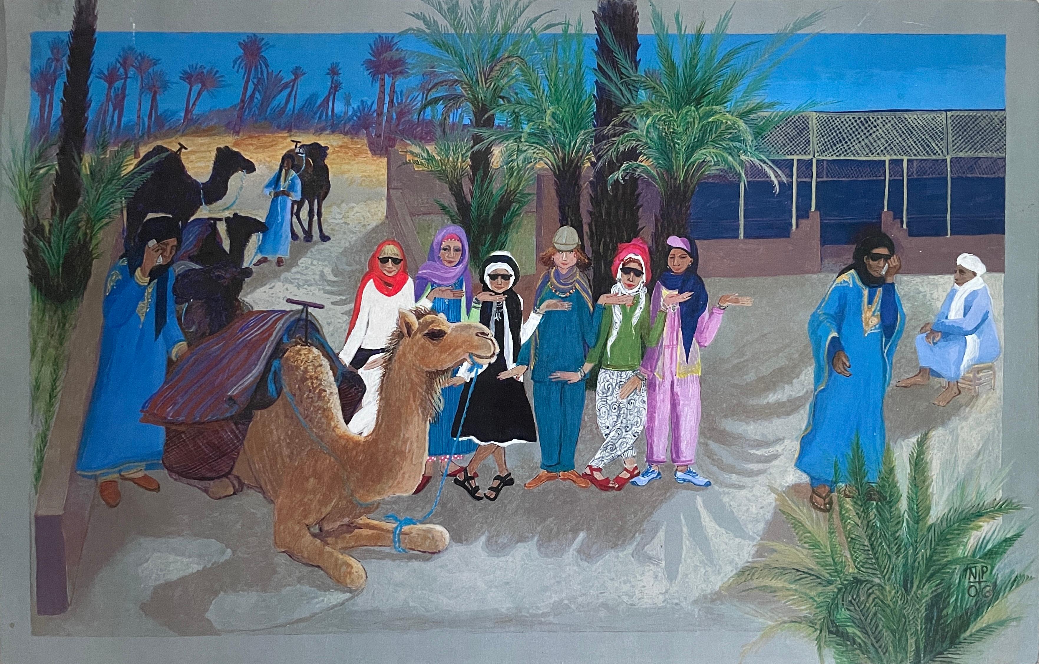 Folk Art Limited Edition Print 1/20 Morocco African Desert Life Camels Palms
