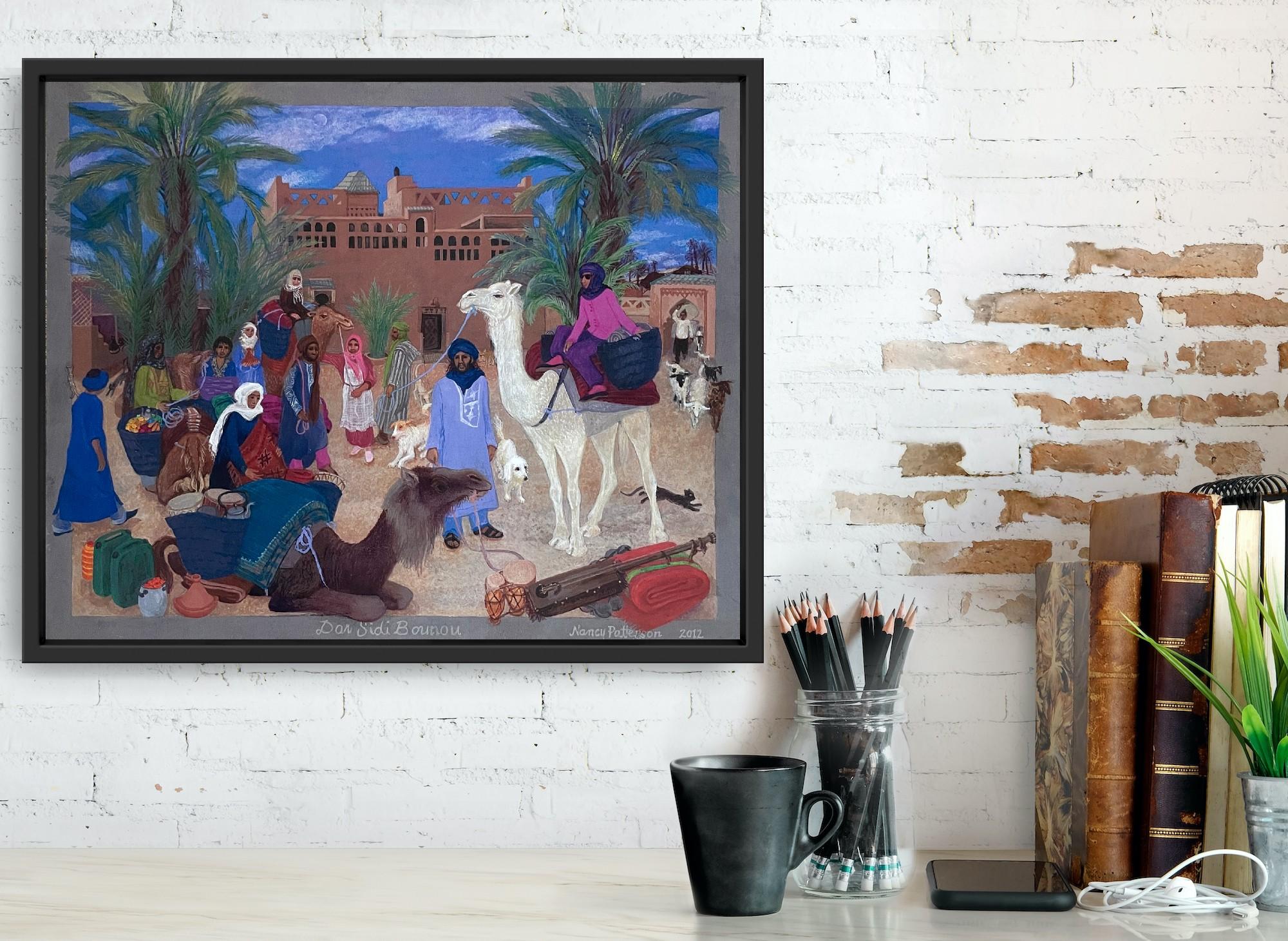 This vibrant Folk Art Limited Edition Print is made from a painting on board by the fabulous British Canadian artist Nancy Patterson. It comes from her series ‘Days in the Desert Sun, Nights Under the Magical Moon’, a compelling set of works in the