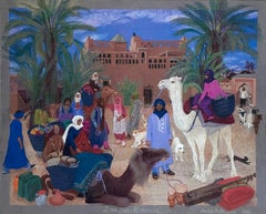 Folk Art Limited Edition Print 1/20 Morocco African Desert Voyage Dogs Camels