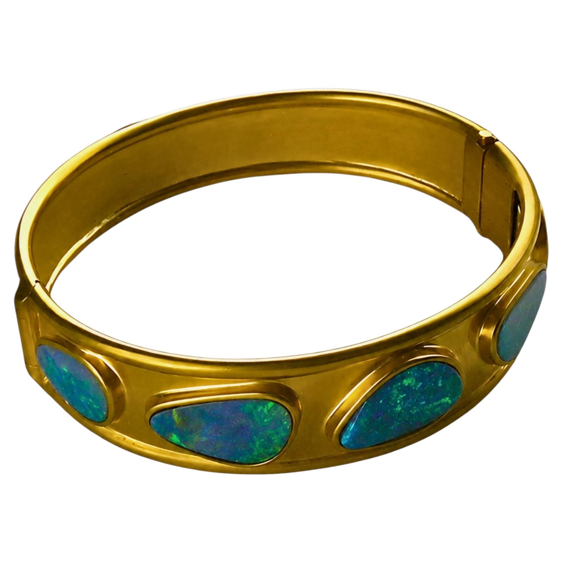 Nancy Phillips Bracciale con cerniera in oro 18 carati con opale australiano Boulder da 11,73 carati