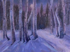 Aspens on a Winter Night, Painting, Oil on Canvas