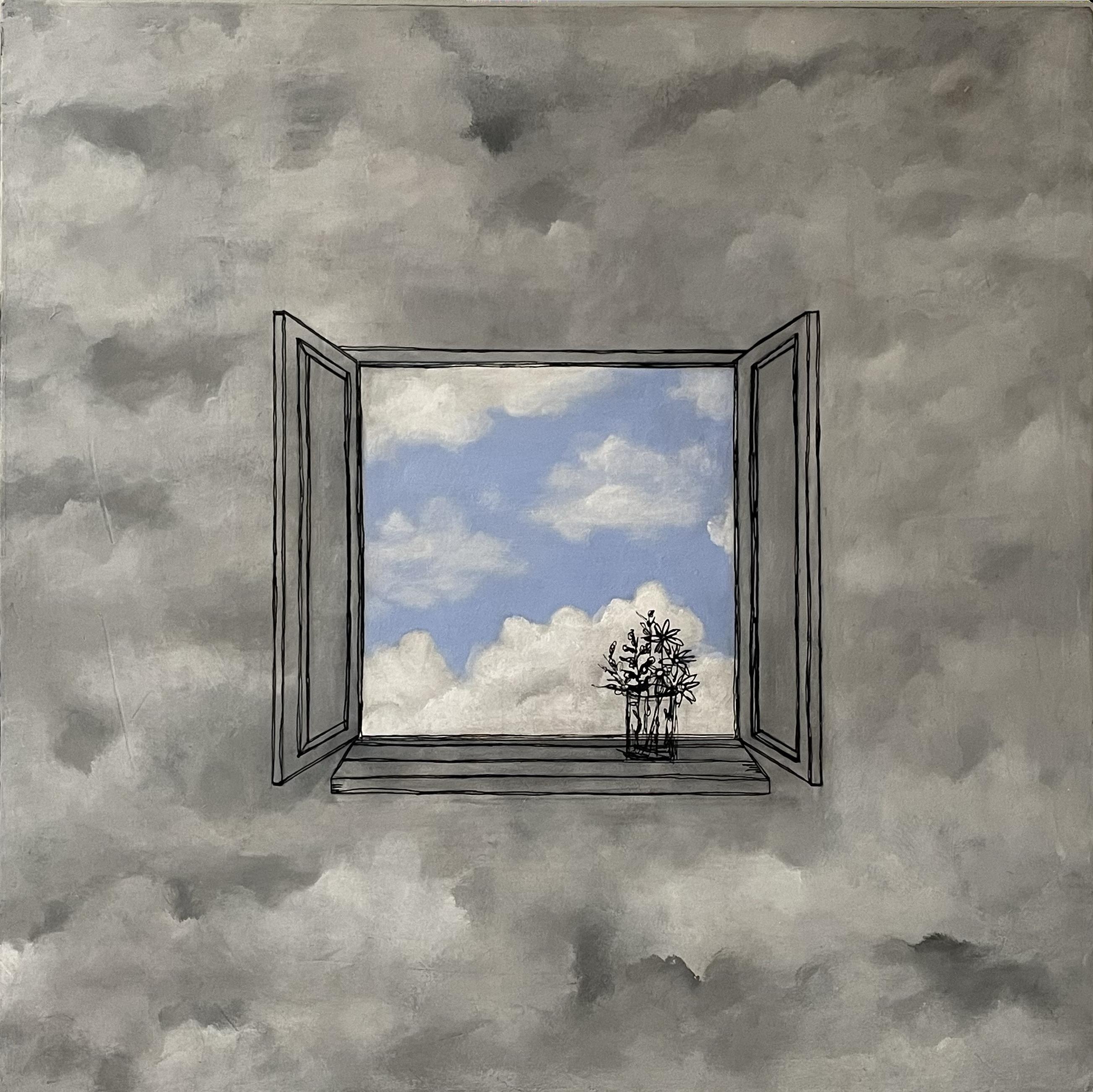 Nancy Rullan Landscape Painting - “Ephemeral Window” Mixed media on canvas   20" x 20" ephemeral nature of life