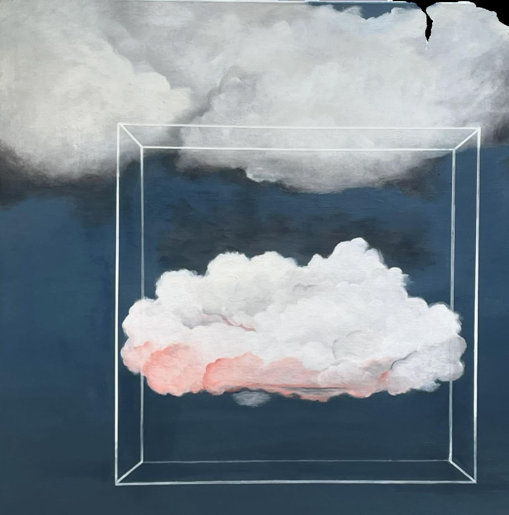 “Suspended Cloud” Mixed media on canvas  Atmosphere  Mexican Artist  Bound Rules - Realist Painting by Nancy Rullan