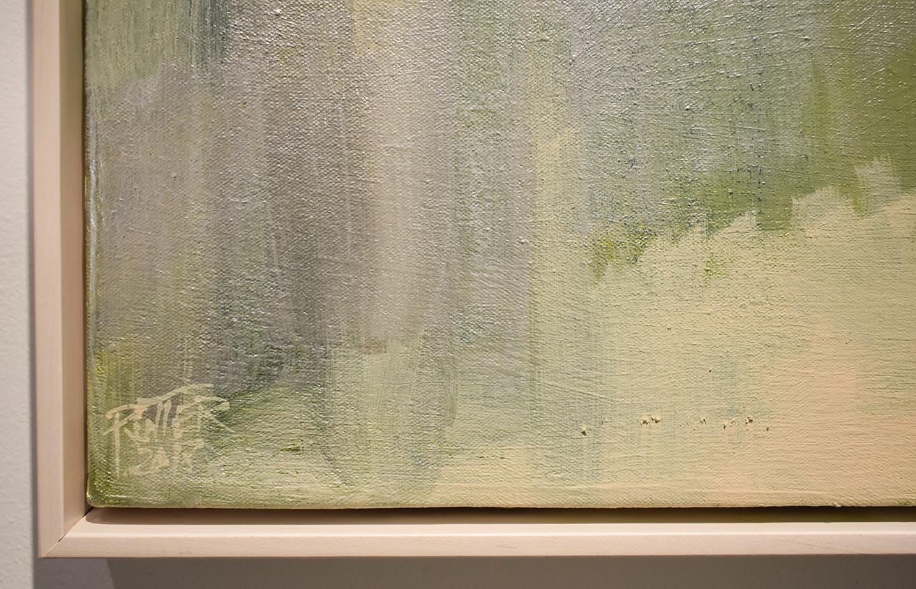 Early Frost: Contemporary Abstracted Landscape Painting of Green & Silver Field 2