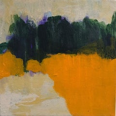 Friday Walk (Ethereal Abstracted Landscape, Orange and Emerald Green on Canvas)