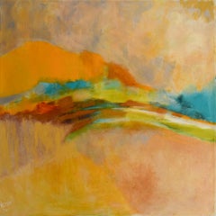 Gold March (Large Colorful Abstract Painting on Canvas, Yellow/Orange and Teal)