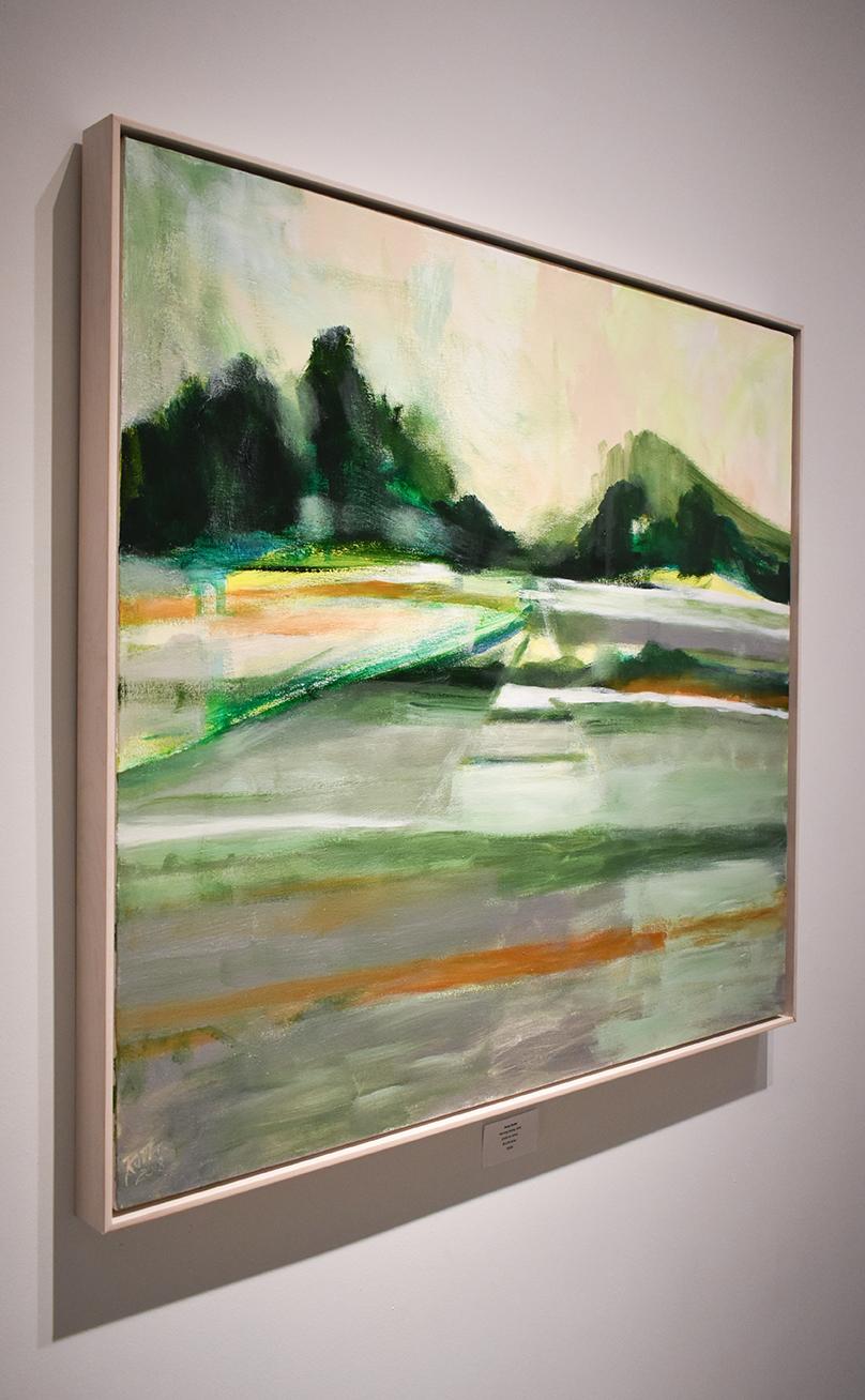 Morning Haying: Contemporary Abstracted Landscape Painting of Green Summer Field 1