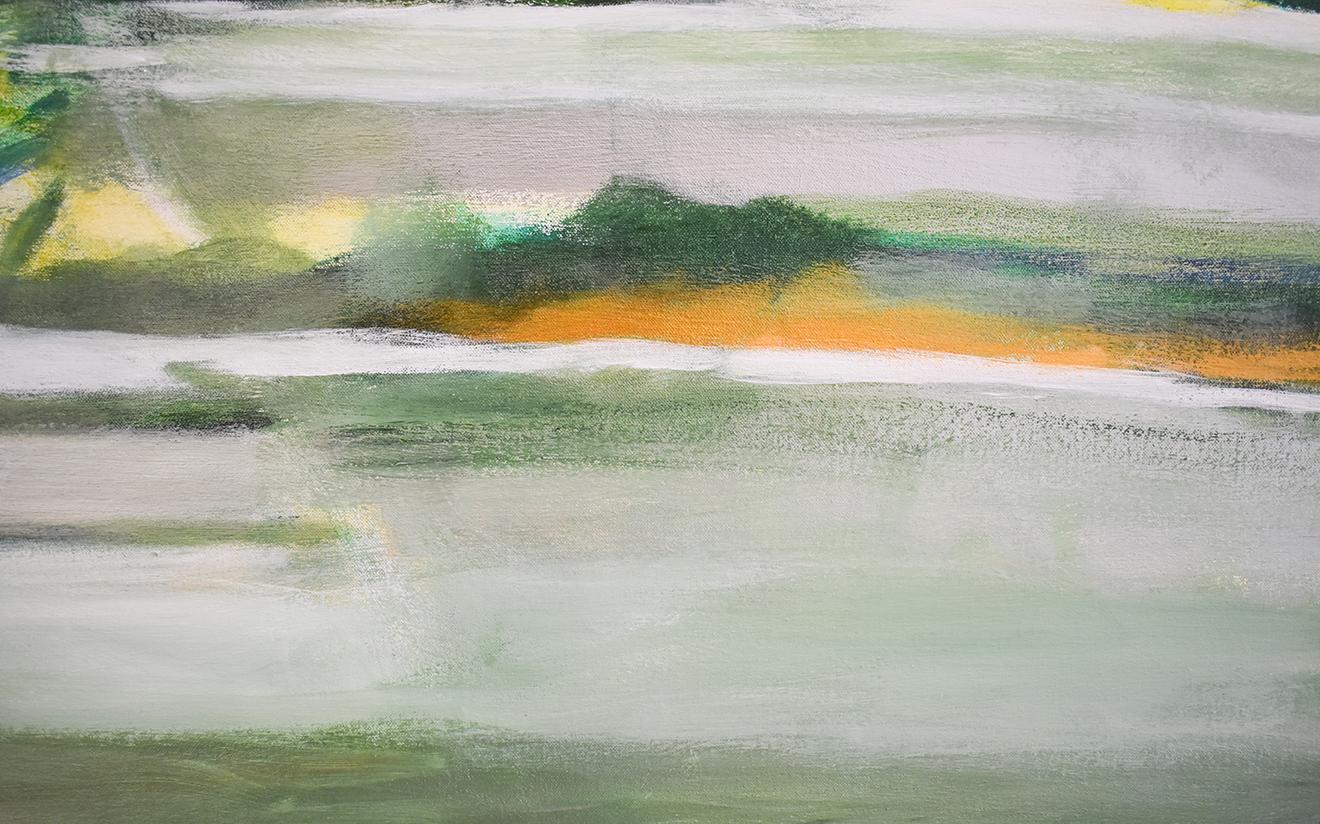 Morning Haying: Contemporary Abstracted Landscape Painting of Green Summer Field 3
