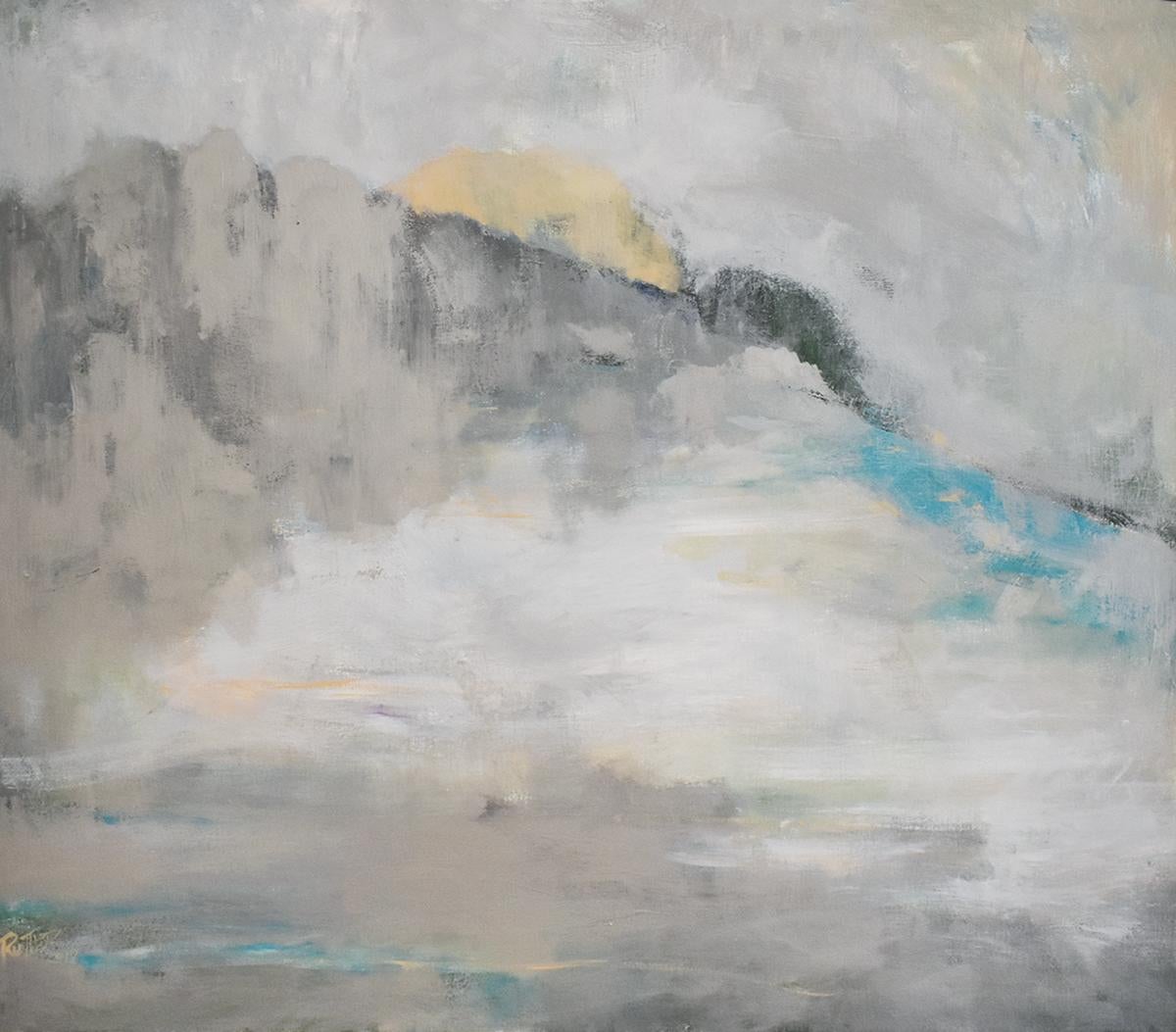Nancy Rutter Abstract Painting - Over the Moon (Contemporary Abstracted Landscape Painting, Reflecting Moonlight)