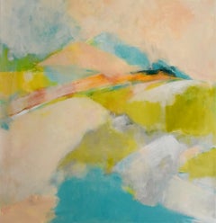 Overlook Hill (Large Colorful Abstract Landscape in Chartreus and Pastel Colors)