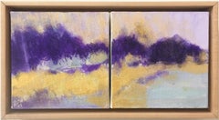 Violet Hills (Abstract Landscape Painting in Yellow & Purple with Wood Frame)