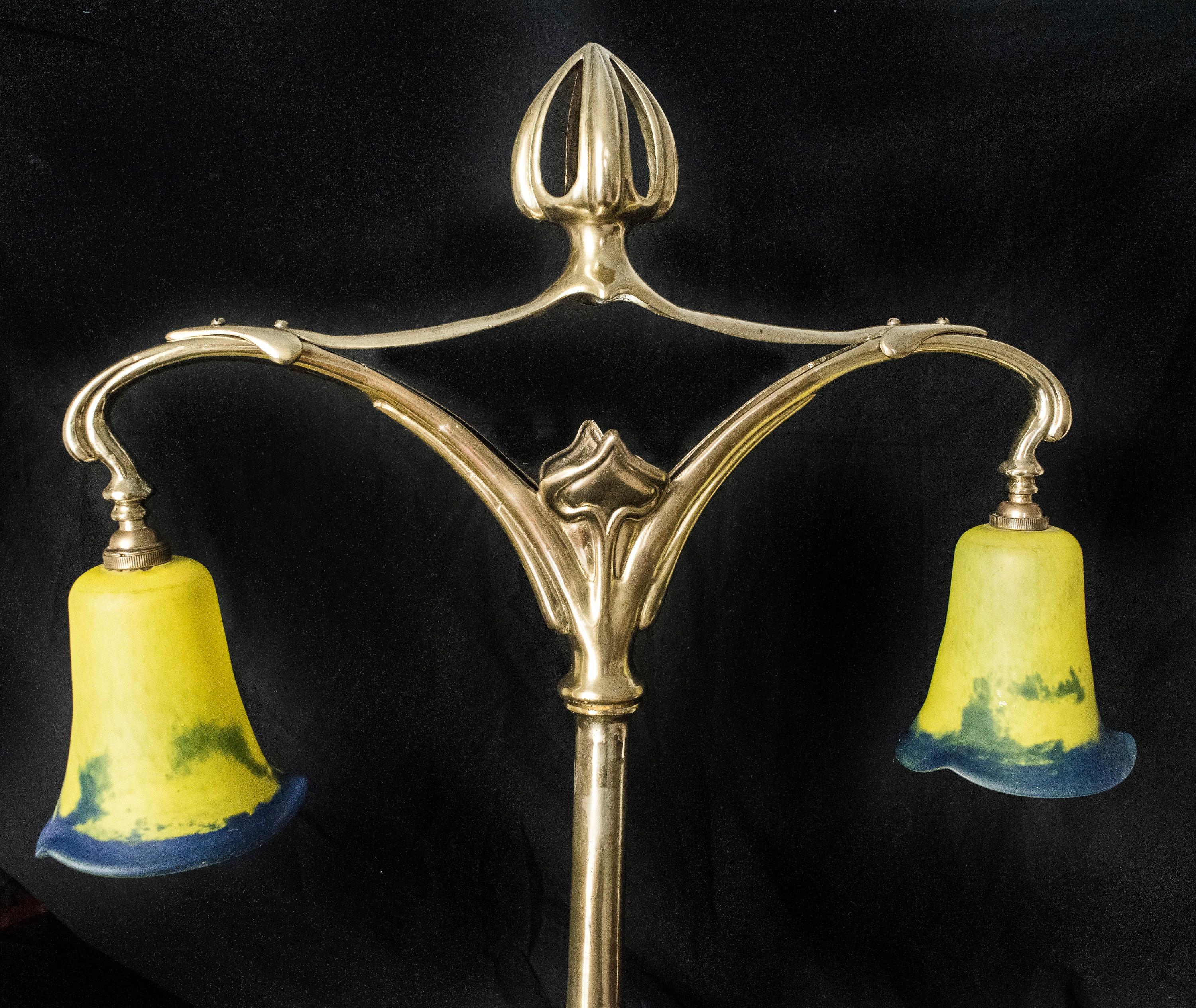 Bronze Nancy School Art Nouveau French Art Blown Glass Table Lamp